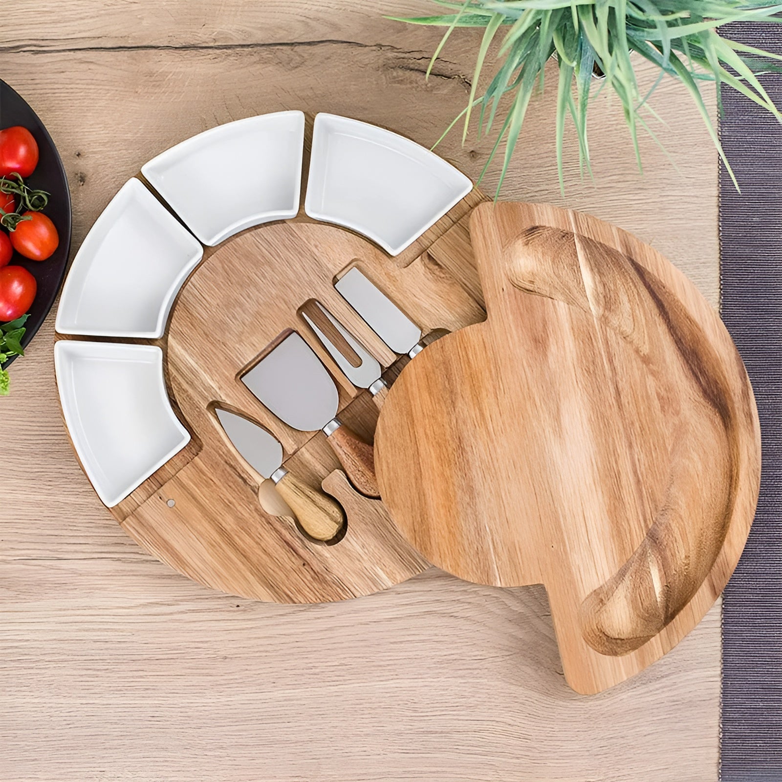 LuxeServe Käseplatte mit Käsemessern – Elegantes Servierbrett für Käse Antipasti & festliche Abende - Platten