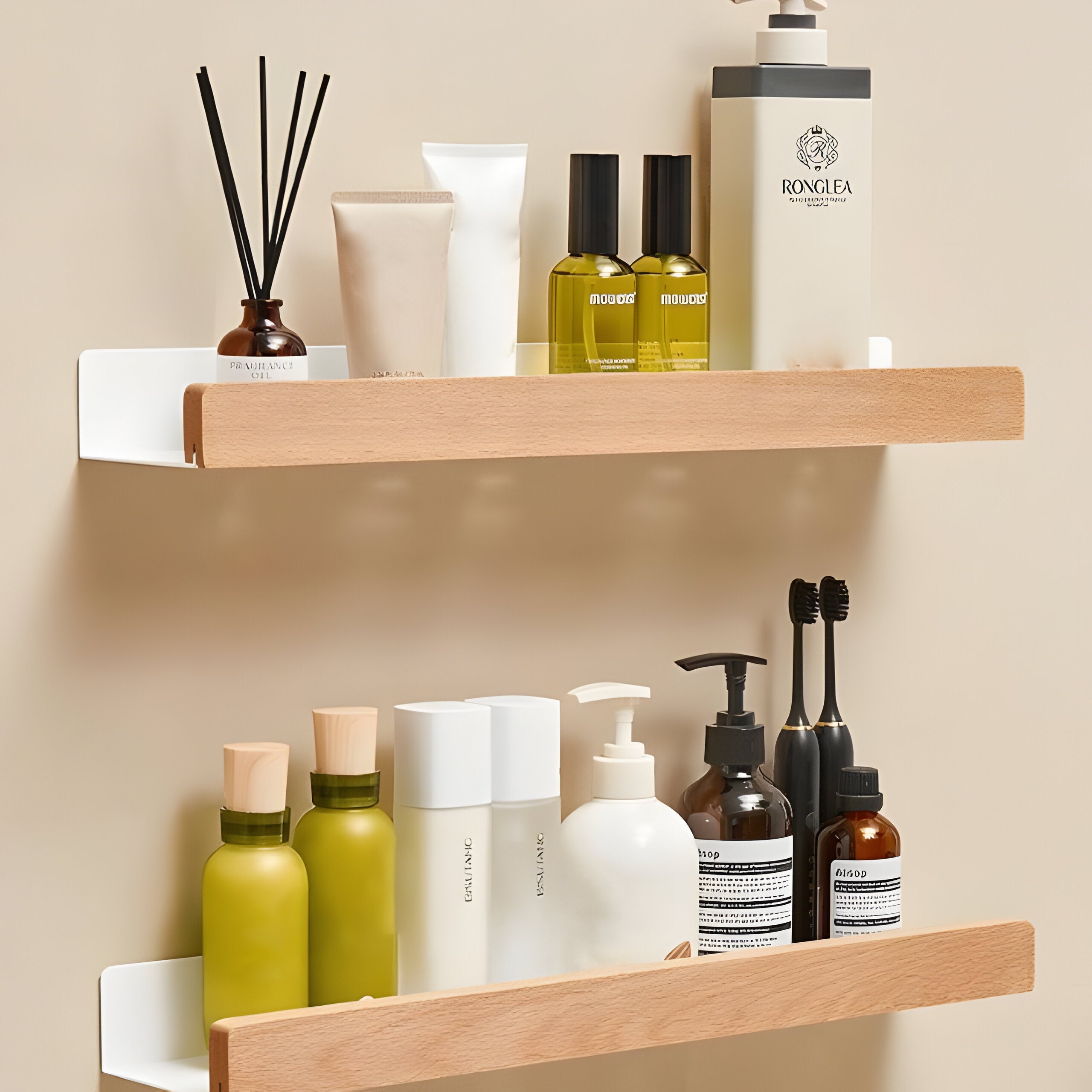 LuxeWood Regal - Hölzernes Badezimmer-Organisationsregal - Wandregal