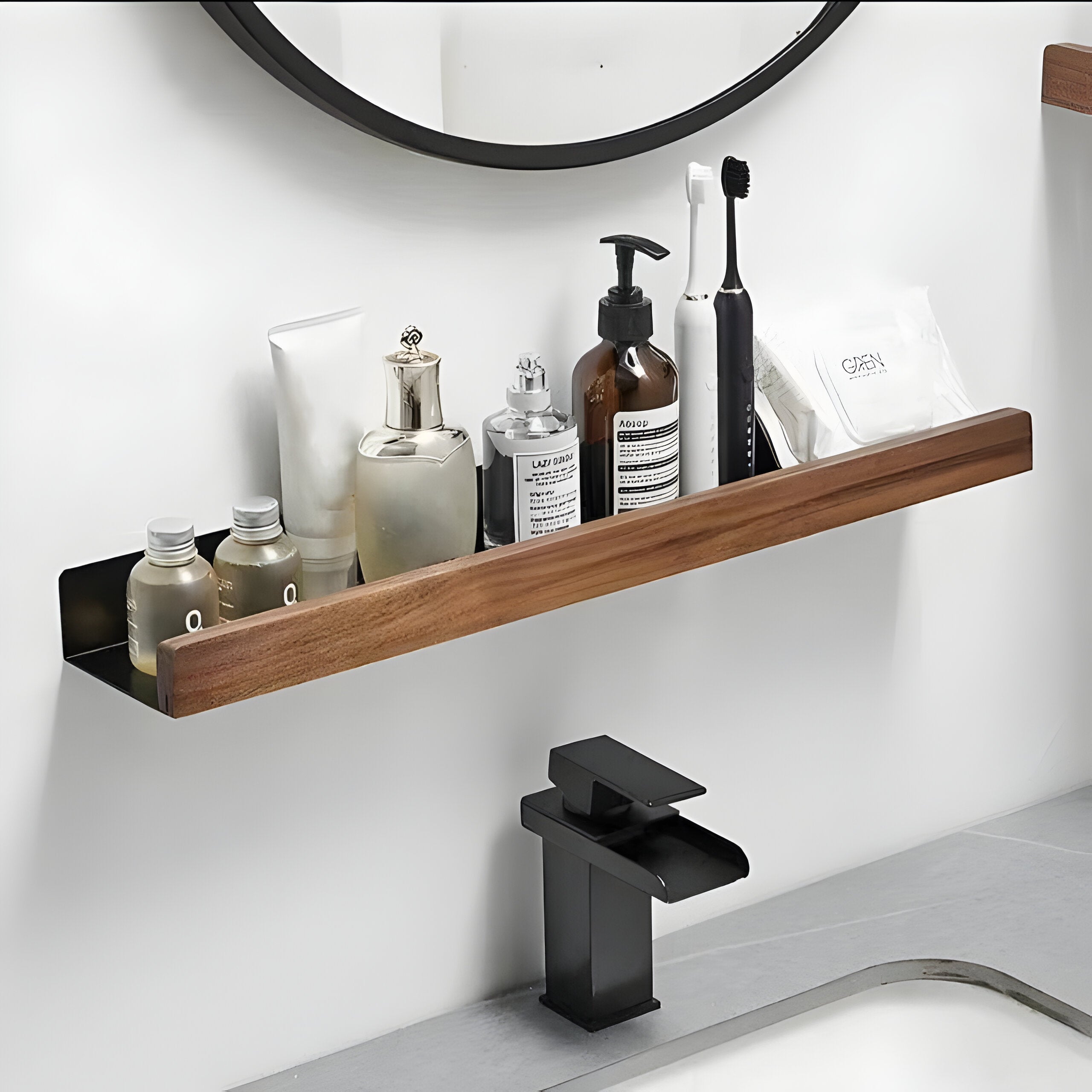 LuxeWood Regal - Hölzernes Badezimmer-Organisationsregal - Wandregal