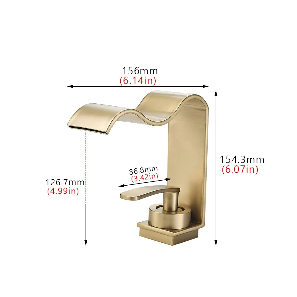 Luxuriöse Waschtischarmatur – Elegantes Wasserfall-Design | Hochwertige Badarmatur aus gebürstetem Messing