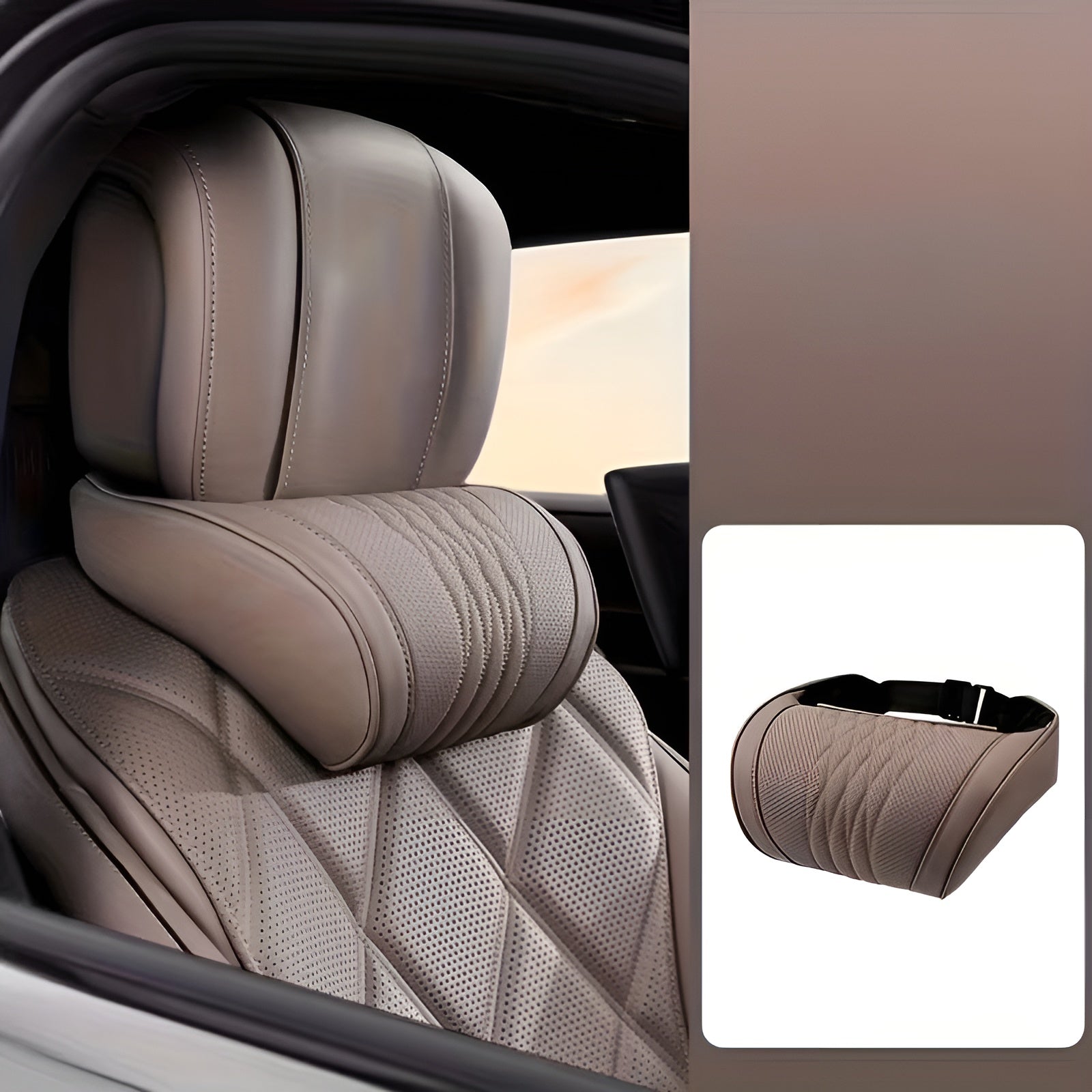 Luxuriöses Nappa-Auto-Nackenkissen – Atmungsaktiver Komfort | Nacken- & Lendenstütze - Nackenkissen / Kastanienbraun