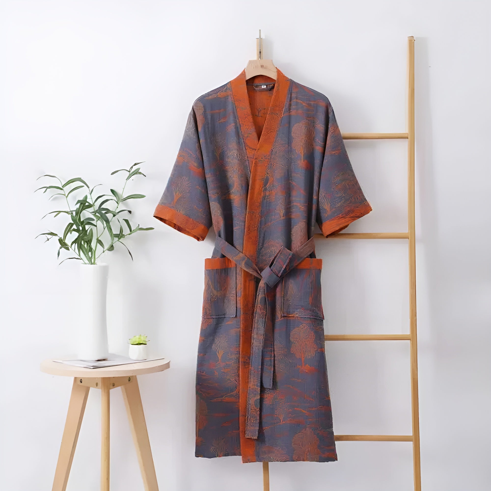 Luxury Kimono Bathrobe - Soft Breathable Cotton for Stylish Relaxation at Home - Ziegelrot / M - Badjassen