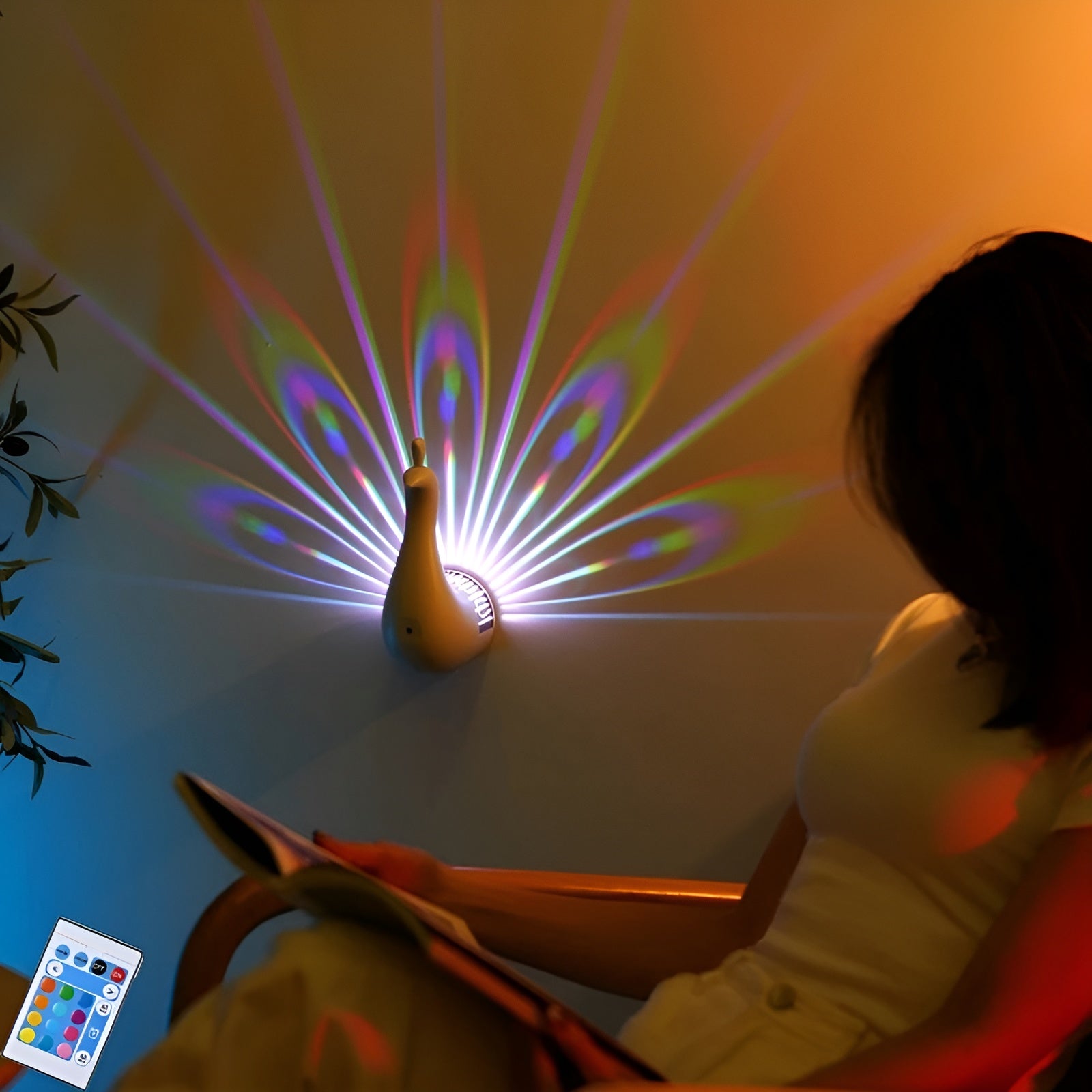 GlowFeather Light - Elegante Pfauen-Projektions-LED-Lampe