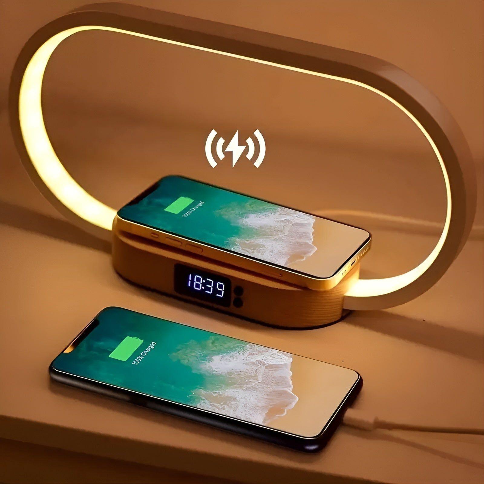RadiantCharge Lamp - Multifunktionale Wireless Charger Pad Standuhr LED Schreibtischlampe Elegare