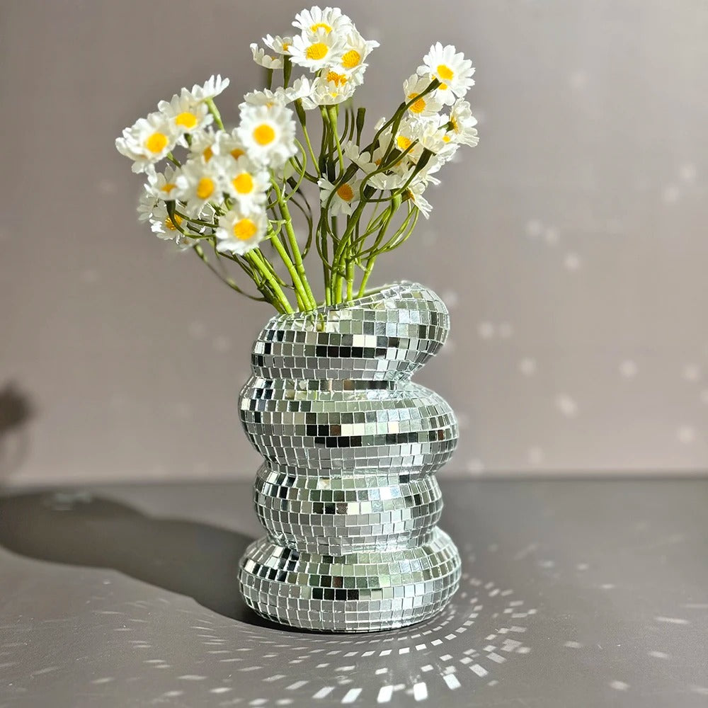 Glasvase mit Mosaik –Moderner Spiegelmosaik aus Glänzender Disco-Kugel-Effekt