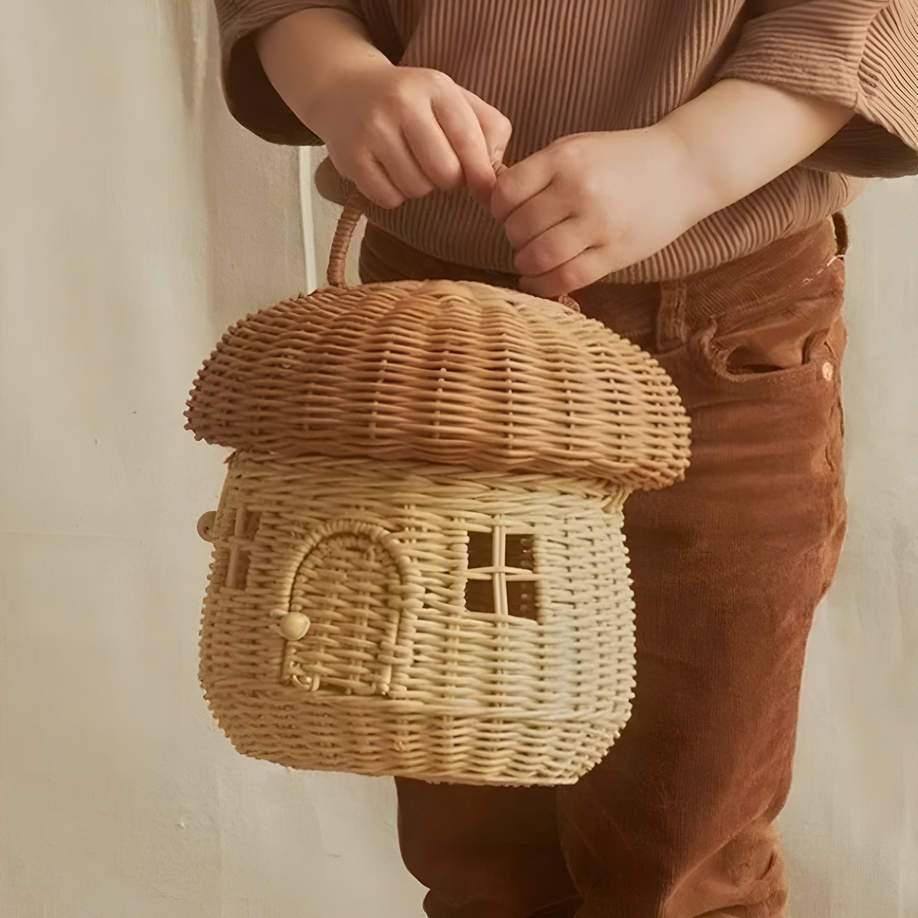 SunnySprout Korb - Rattan Geflochtener Pilz Korb