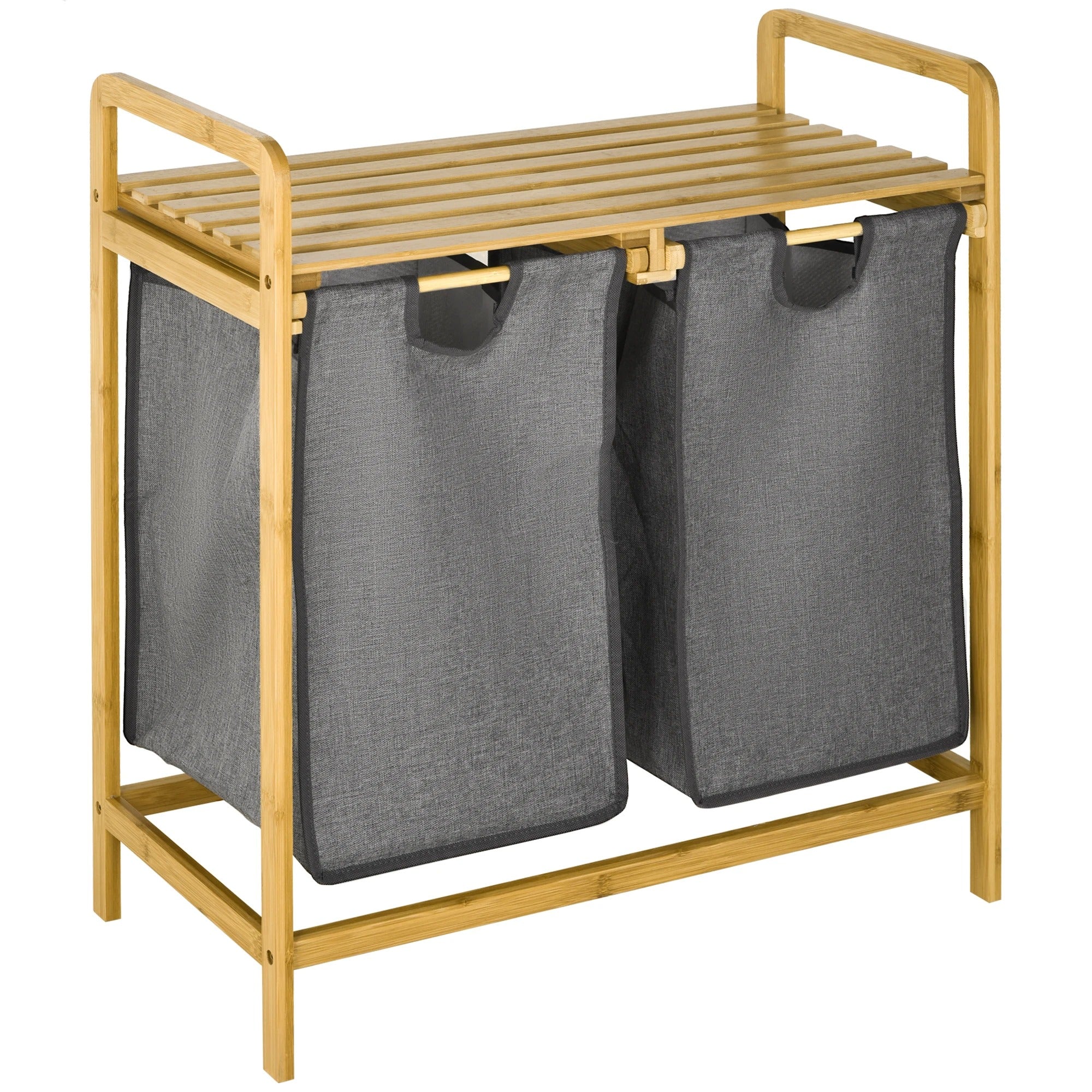 EcoSort-Korb – 2 herausnehmbare Taschen Bambus-Wäschekorb