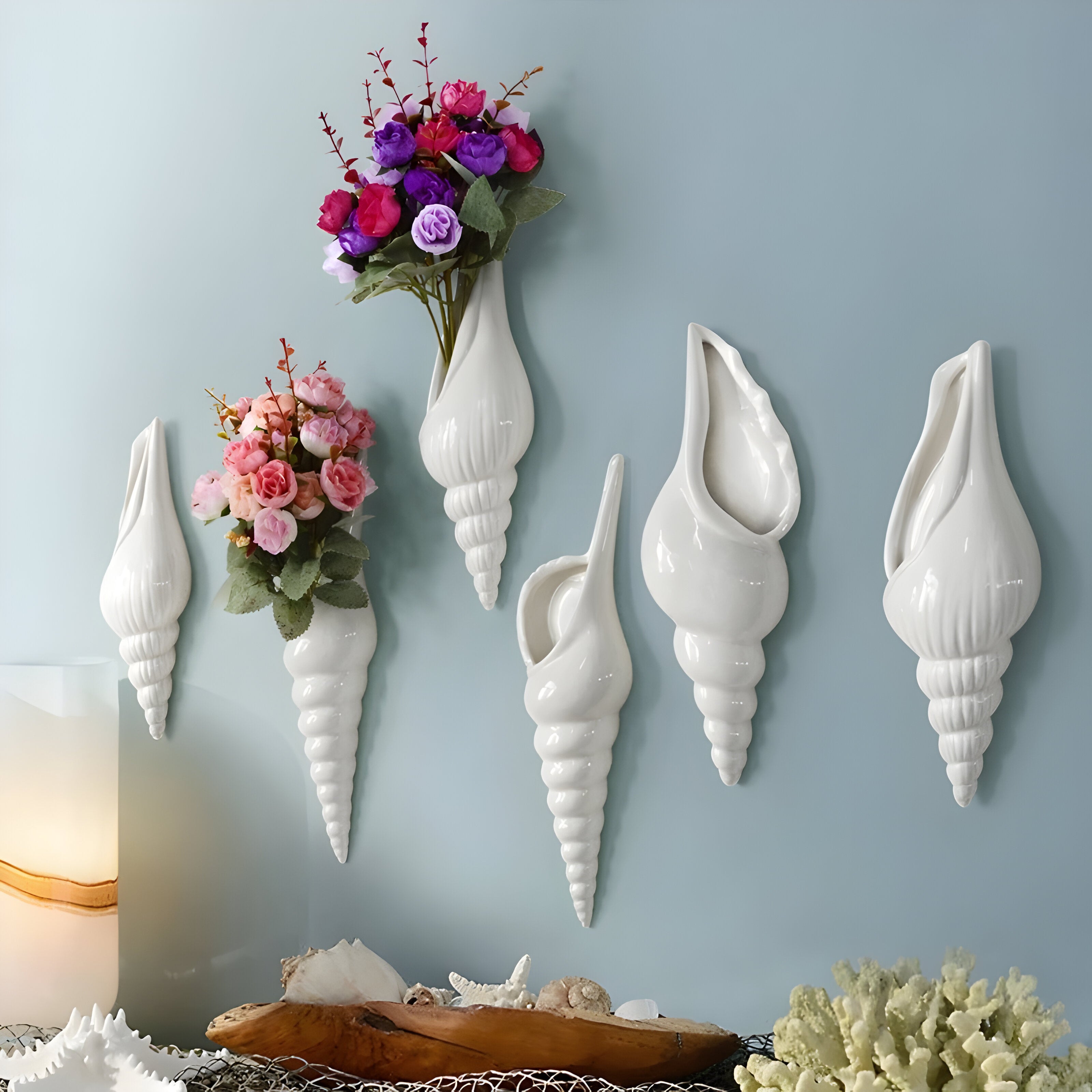 PearlShell Vase - Moderne Weiße Keramik Muschelschale Blumenvase