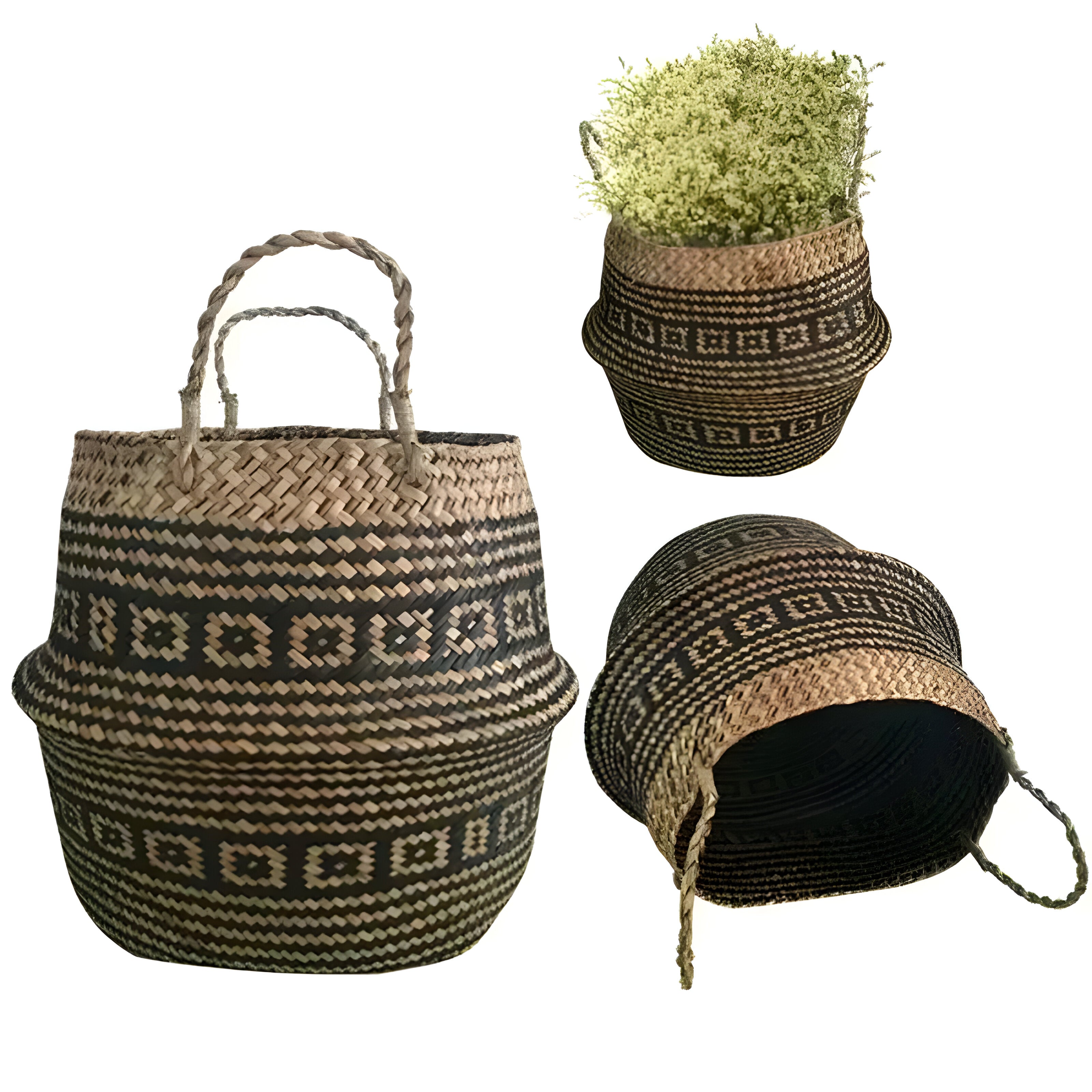 EcoHaven Korb - Faltbarer Handgefertigter Rattan Gewebter Blumenkorb