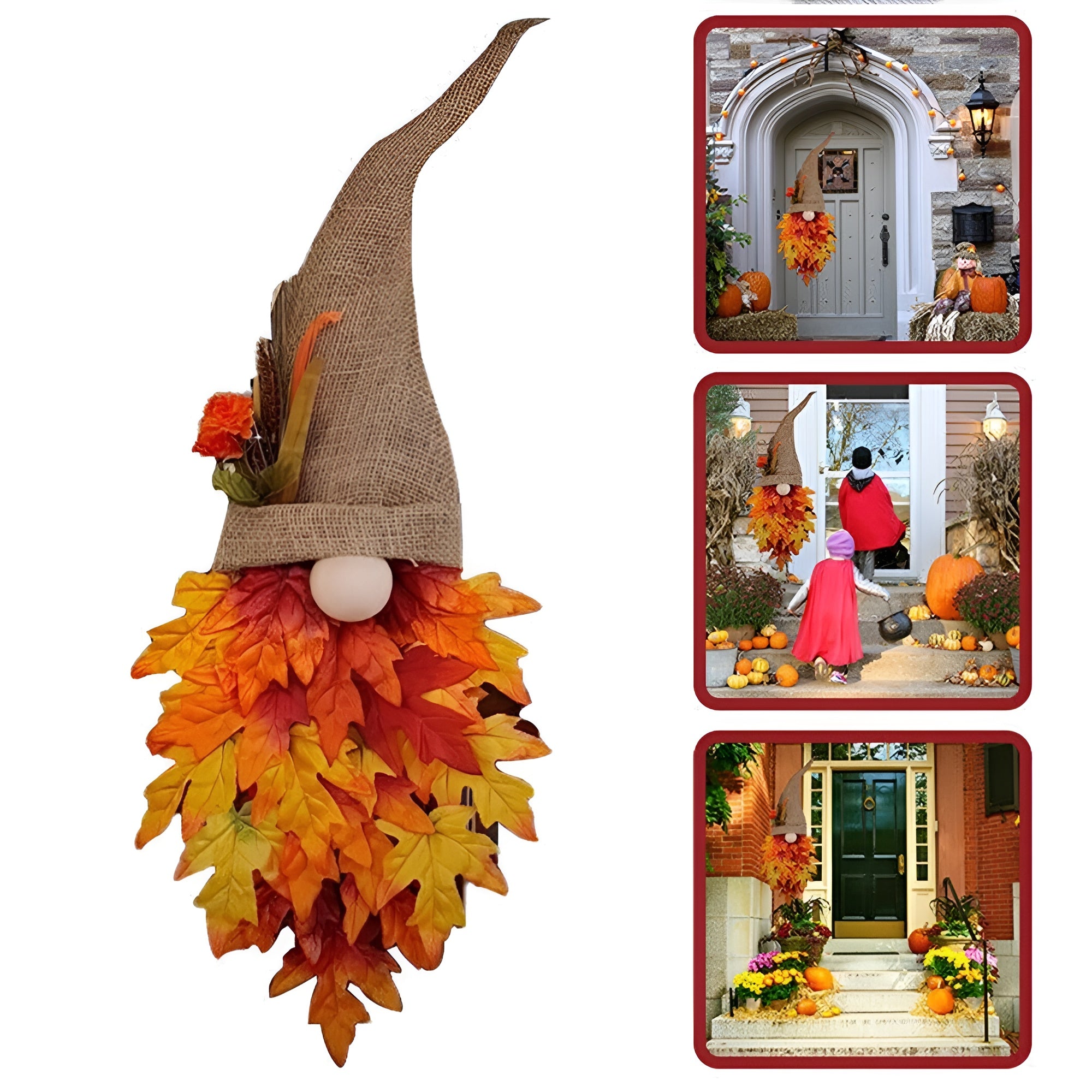 Herbstlicher Türanhänger mit Zwerg und Ahornblättern – Dekorativ und Charmant | Perfekt für Haustür und Herbstdeko