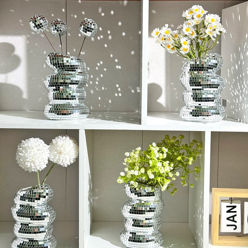Glasvase mit Mosaik –Moderner Spiegelmosaik aus Glänzender Disco-Kugel-Effekt