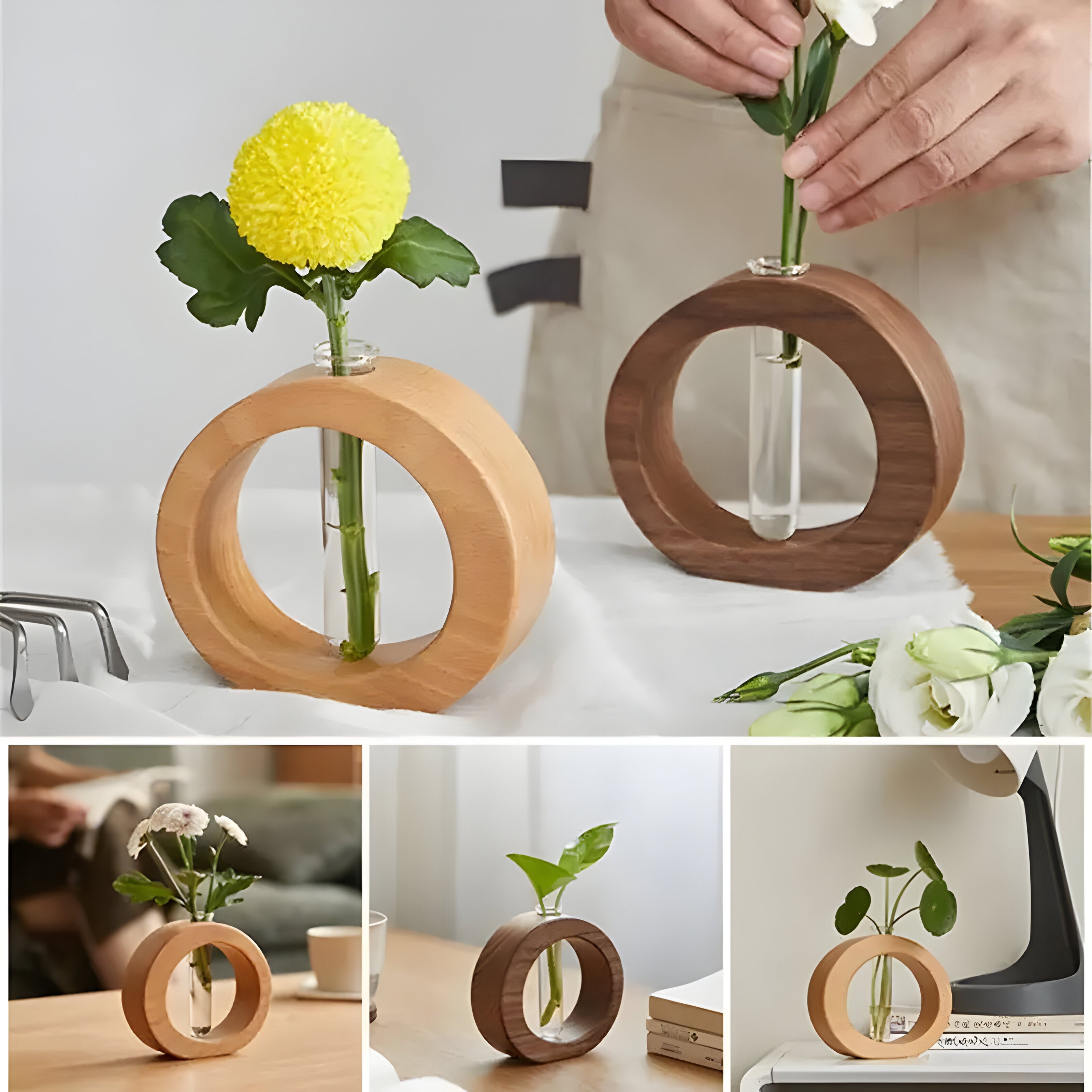 VerdantWood Vase – Holz-Hydroponik-Blumenvase