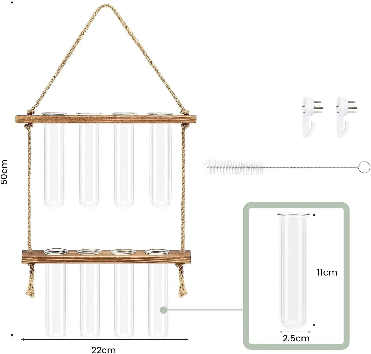 VerdantFlow Vase - 2 Etagen Hängende Reagenzglas-Pflanzgefäße aus Holz