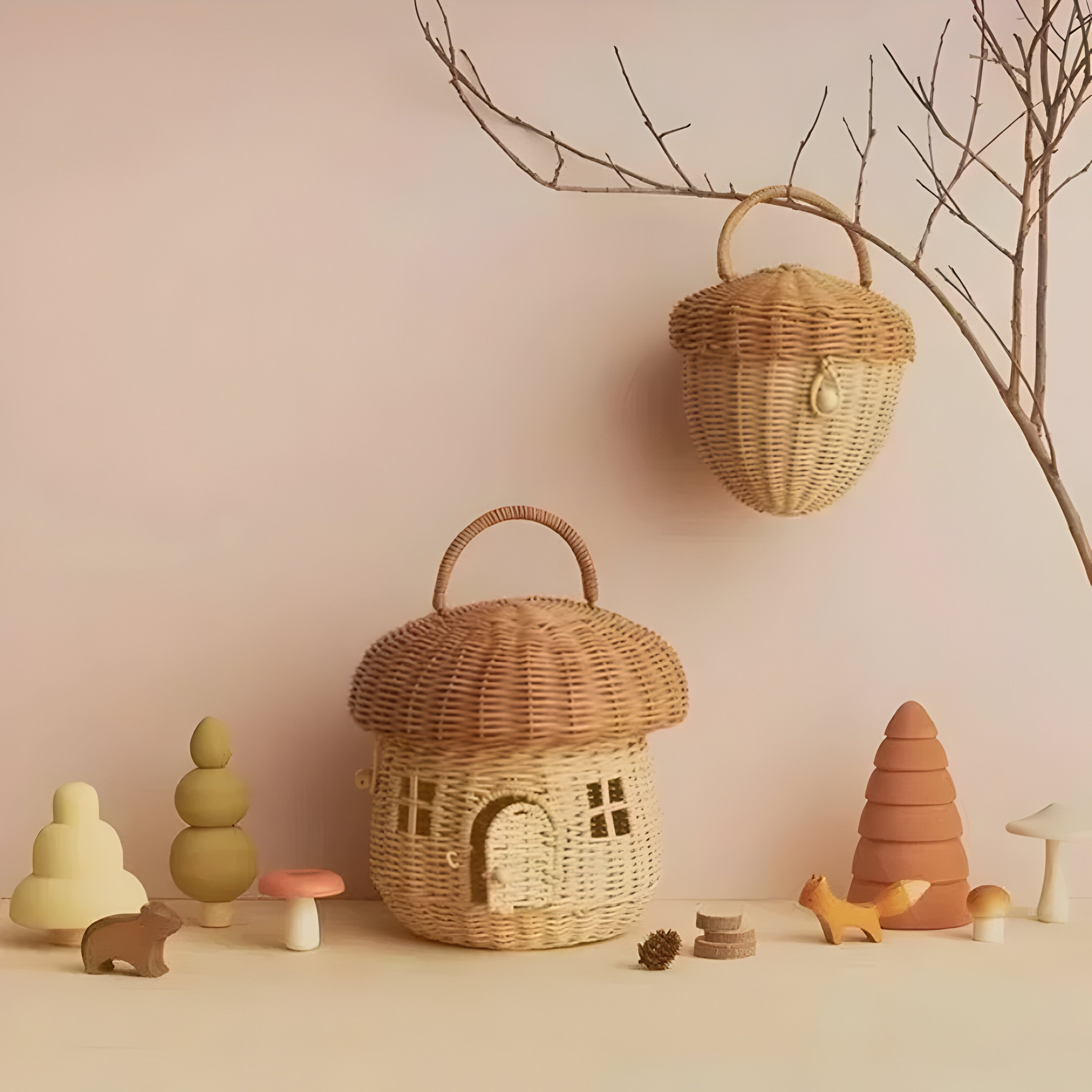 SunnySprout Korb - Rattan Geflochtener Pilz Korb