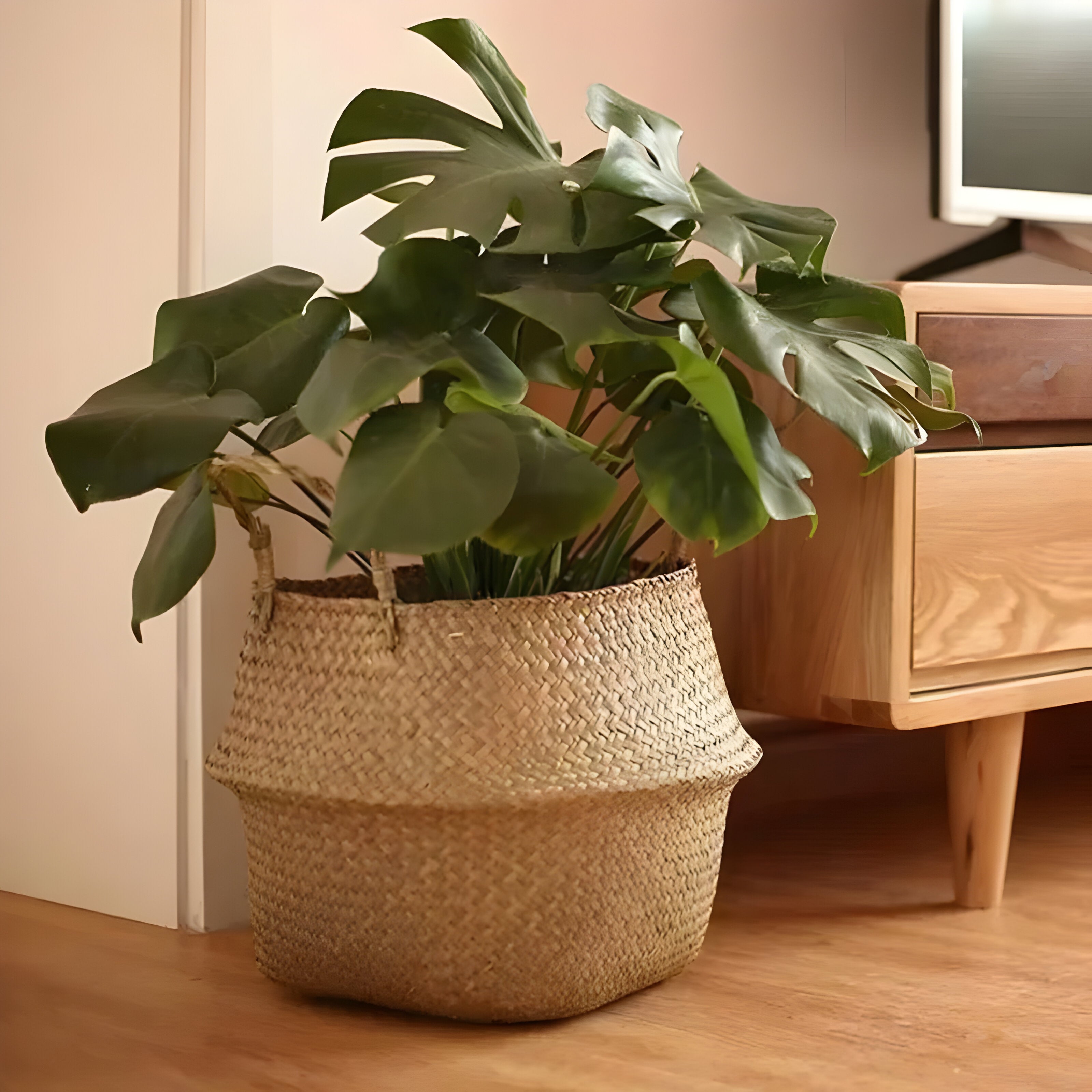 EcoHaven Korb - Faltbarer Handgefertigter Rattan Gewebter Blumenkorb