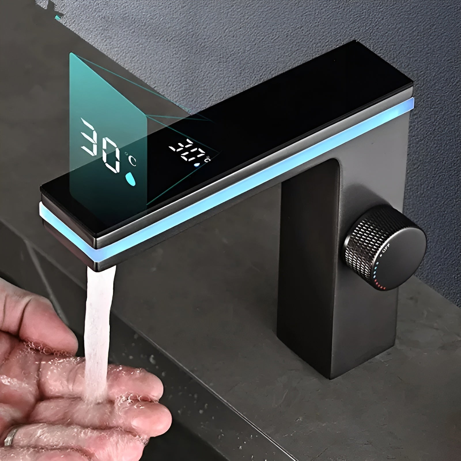 LED Wasserhahn fürs Badezimmer – Digitale Anzeige & Temperaturkontrolle | Moderne Waschbeckenarmatur aus Messing