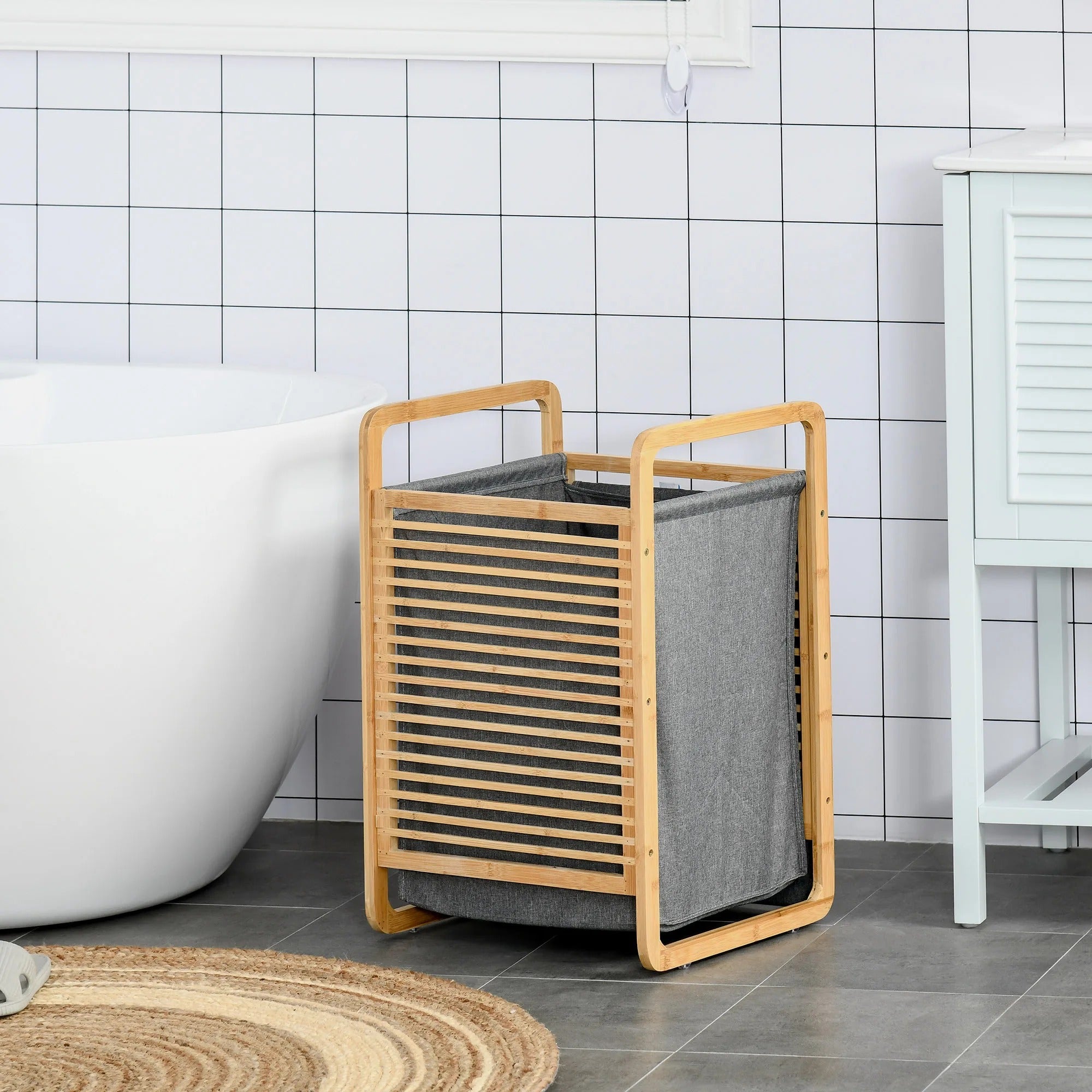 PureWeave Korb – Tragbarer Wäschekorb aus Bambus mit Deckel