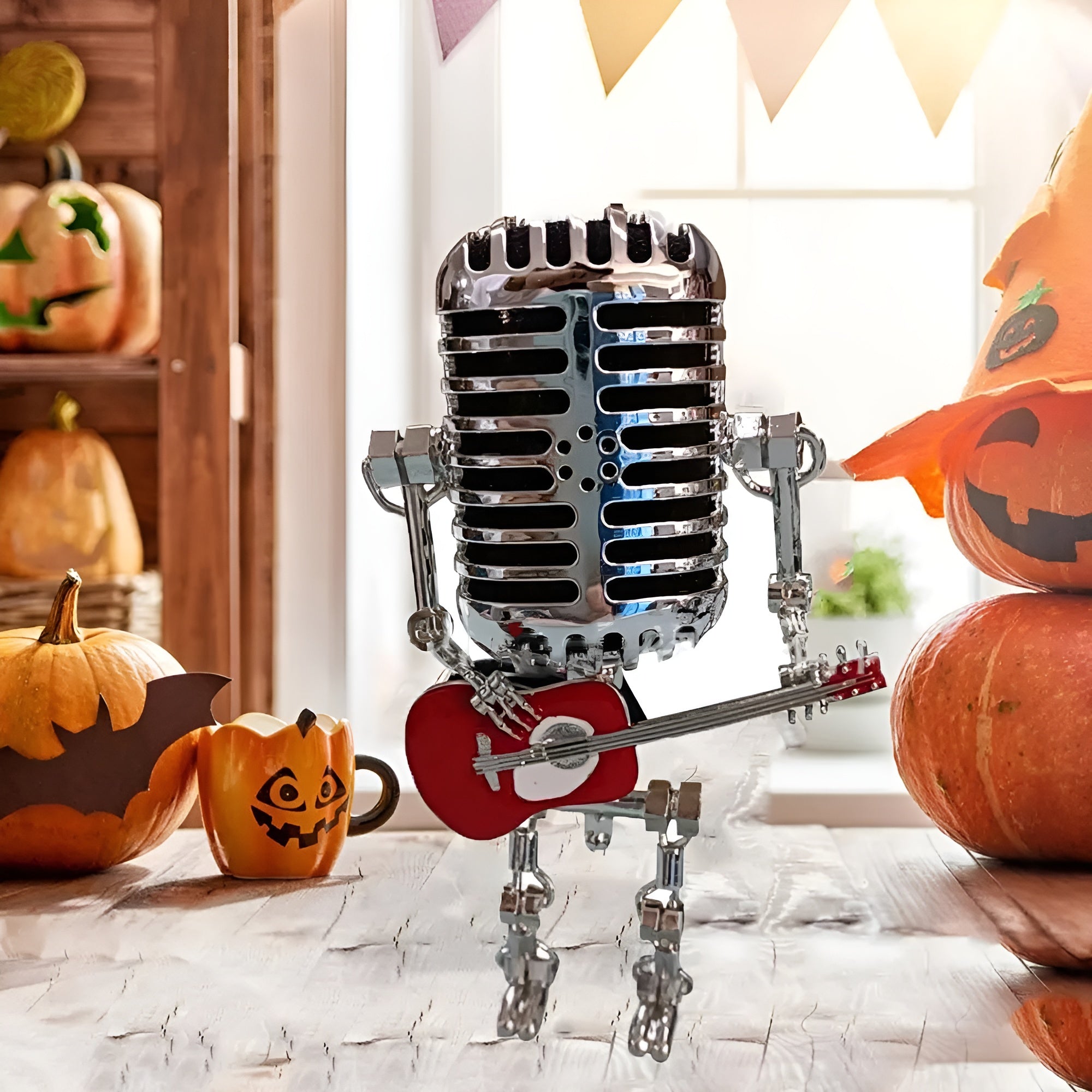 Roboter Tischlampe mit Gitarre – LED-Deko im Vintage-Stil für Schreibtisch