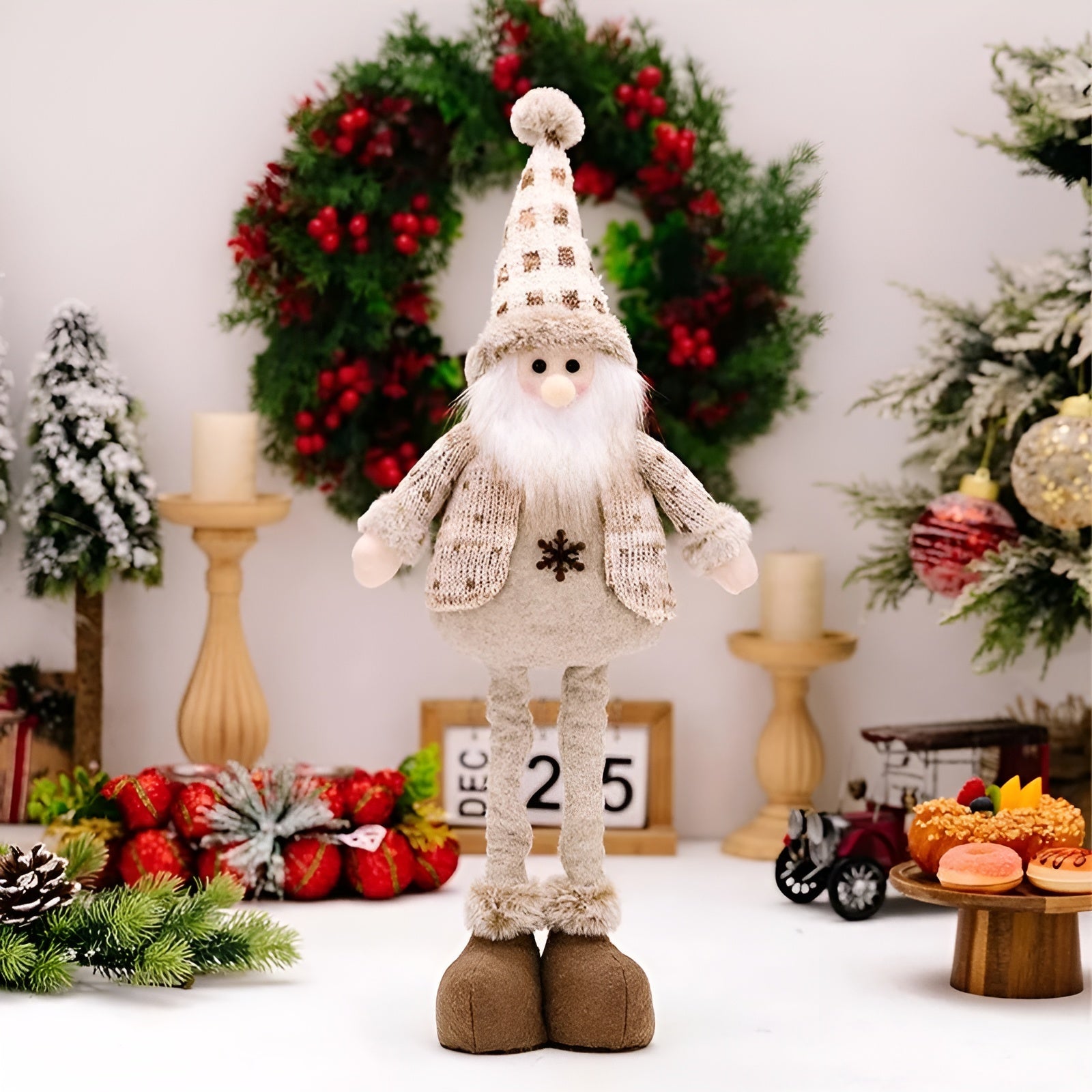 Verstellbare Weihnachtsfiguren – Niedliche Plüschdekoration | Weihnachtsmann, Schneemann & Rentier für Zuhause
