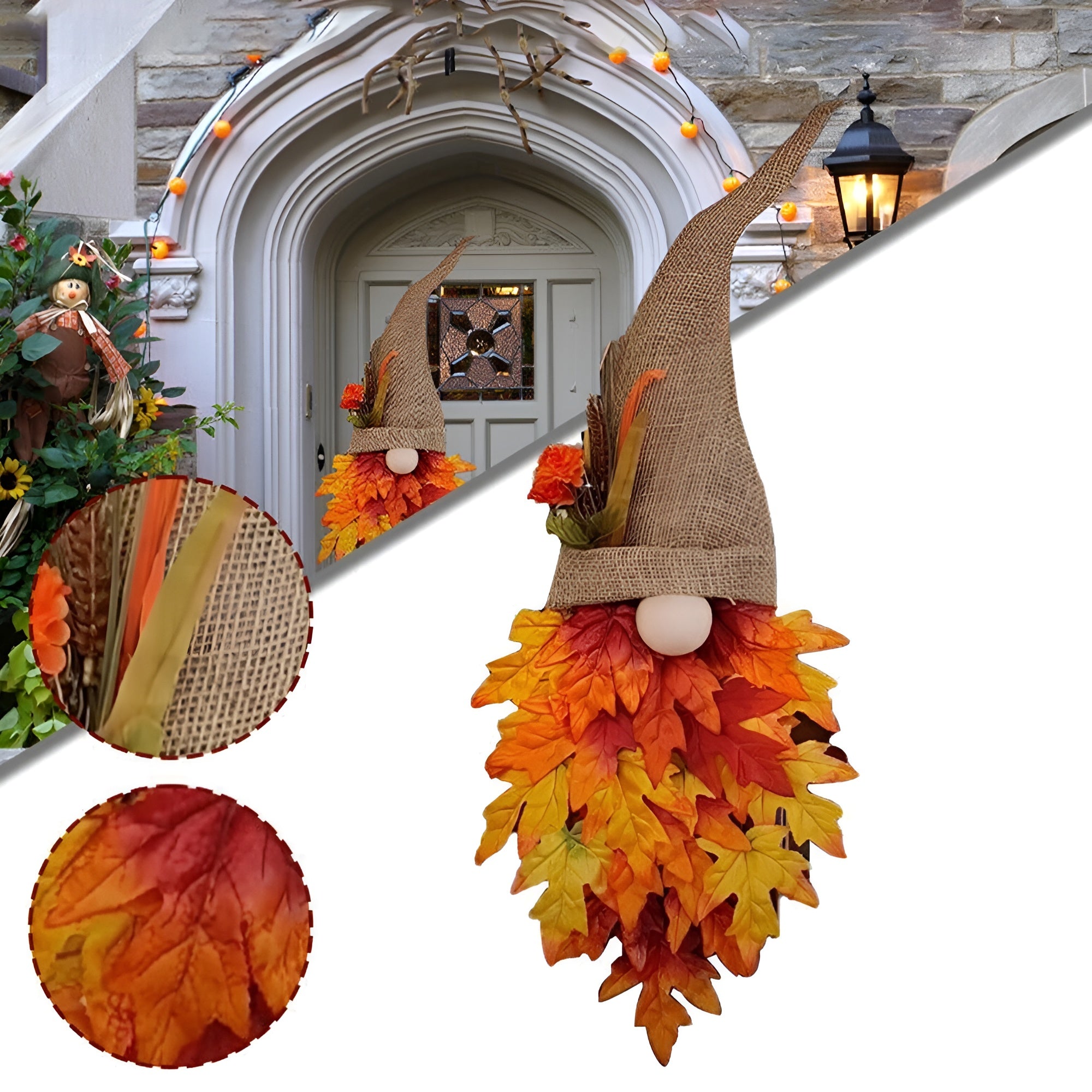Herbstlicher Türanhänger mit Zwerg und Ahornblättern – Dekorativ und Charmant | Perfekt für Haustür und Herbstdeko