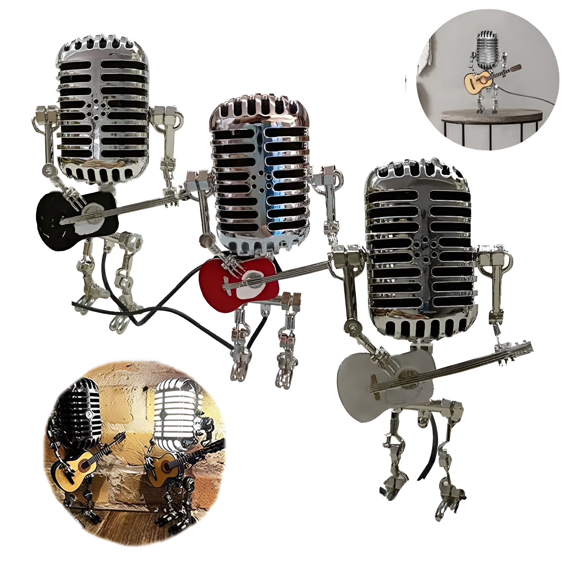 Roboter Tischlampe mit Gitarre – LED-Deko im Vintage-Stil für Schreibtisch