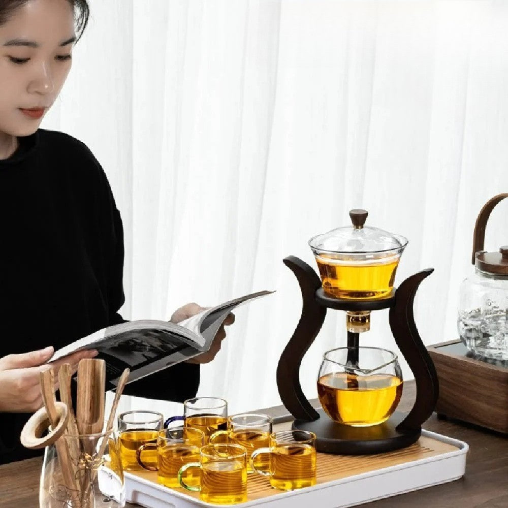 Teeset aus Glas mit Magnetfluss – Halbautomatische Kanne, Hitzebeständig und Elegant