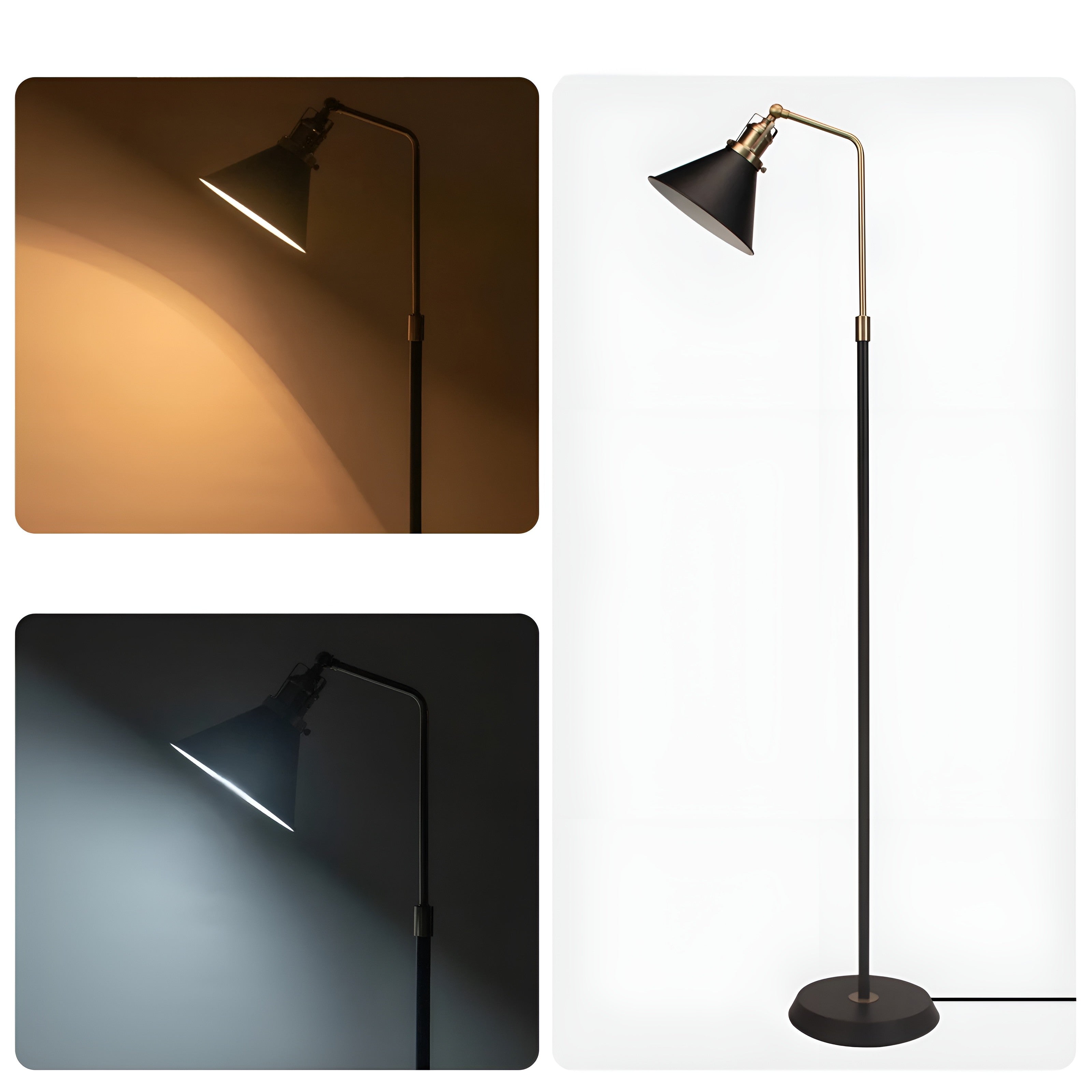 Stehlampe aus Metall – Schwarz mit Goldakzenten | Industriedesign