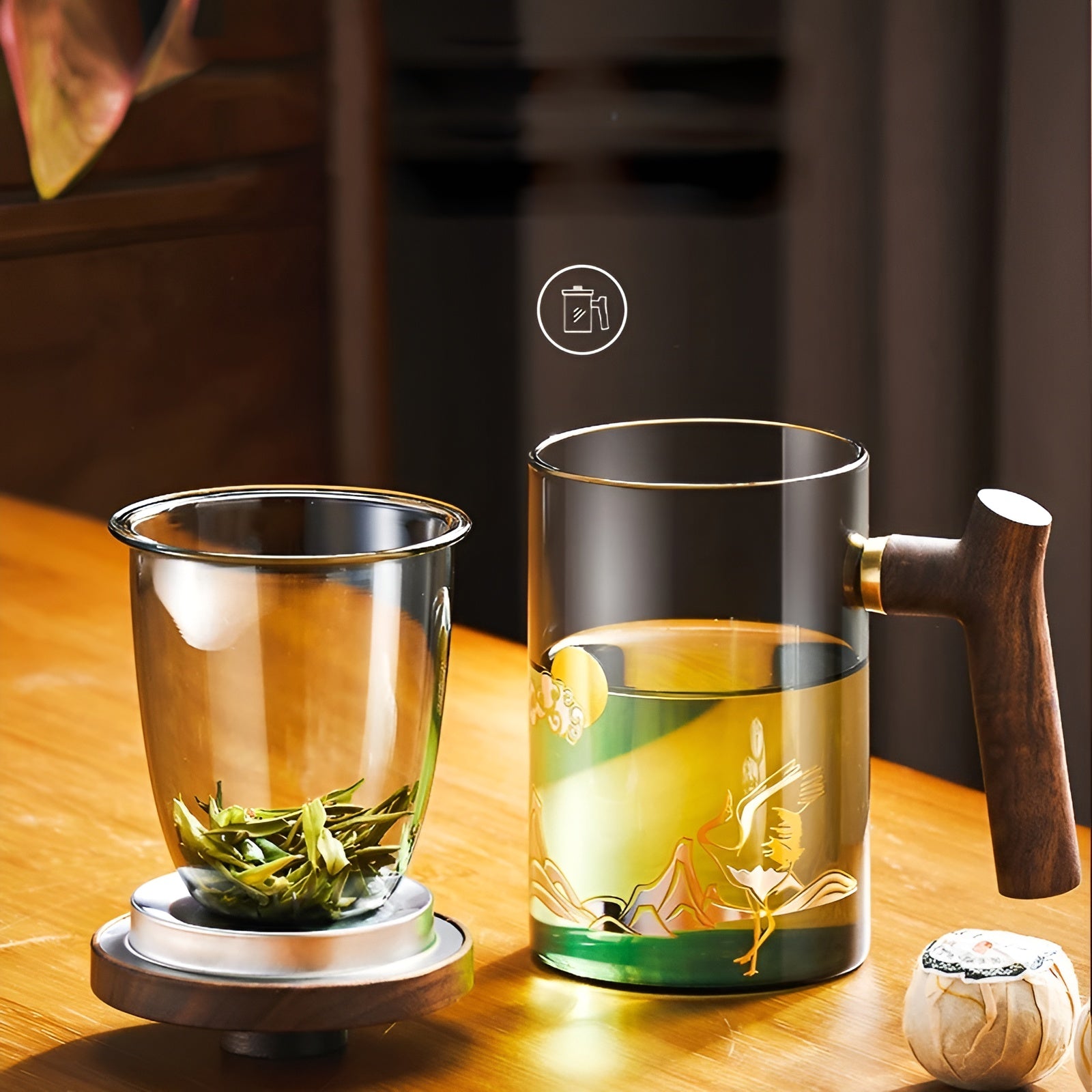 Teetasse aus Glas mit Holzgriff – Hitzebeständig & mit Teesieb | Ideal für Zuhause