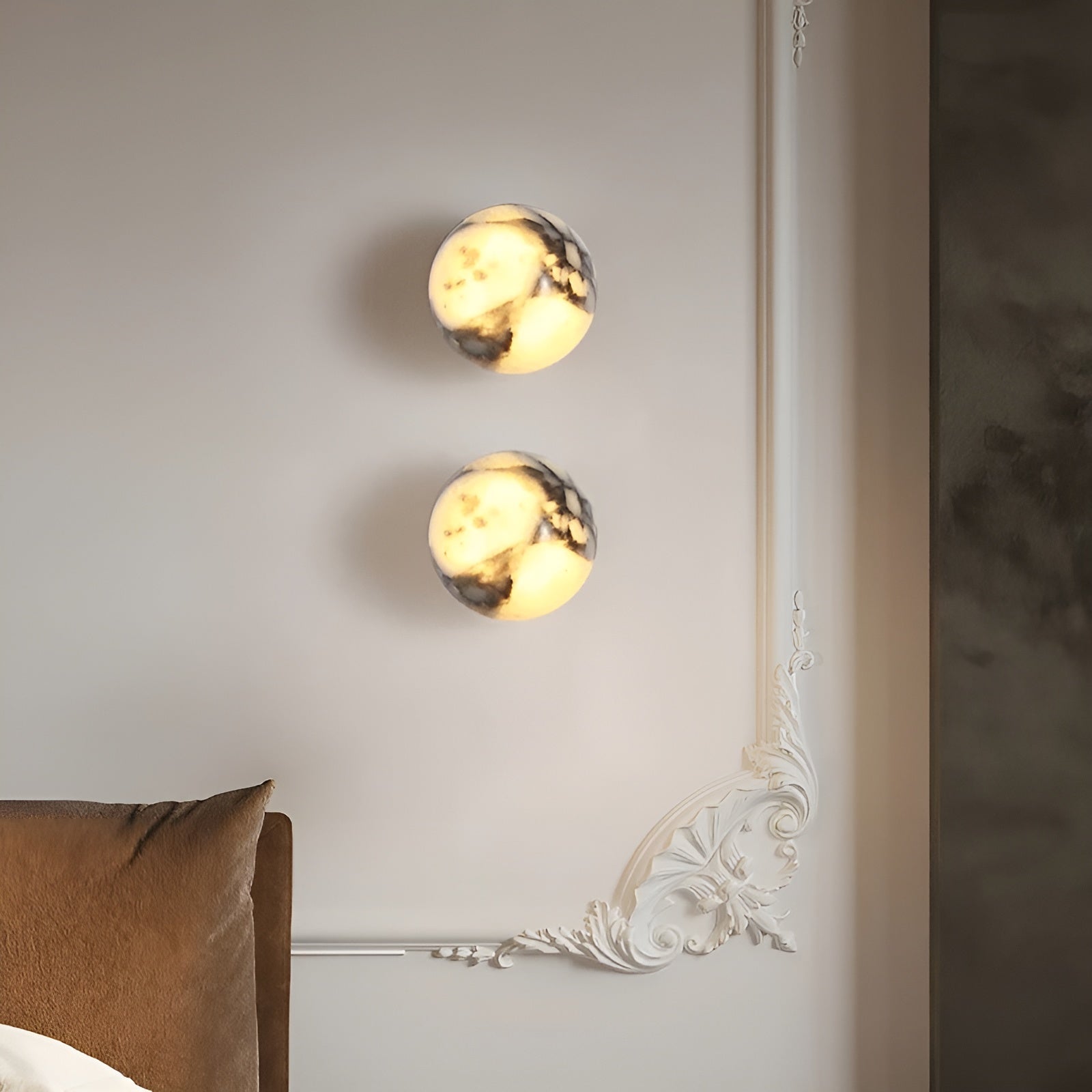 Wandlampe aus Naturstein – Elegantes LED-Licht im Marmoroptik| Perfekt für stilvolle Wohnraumdeko
