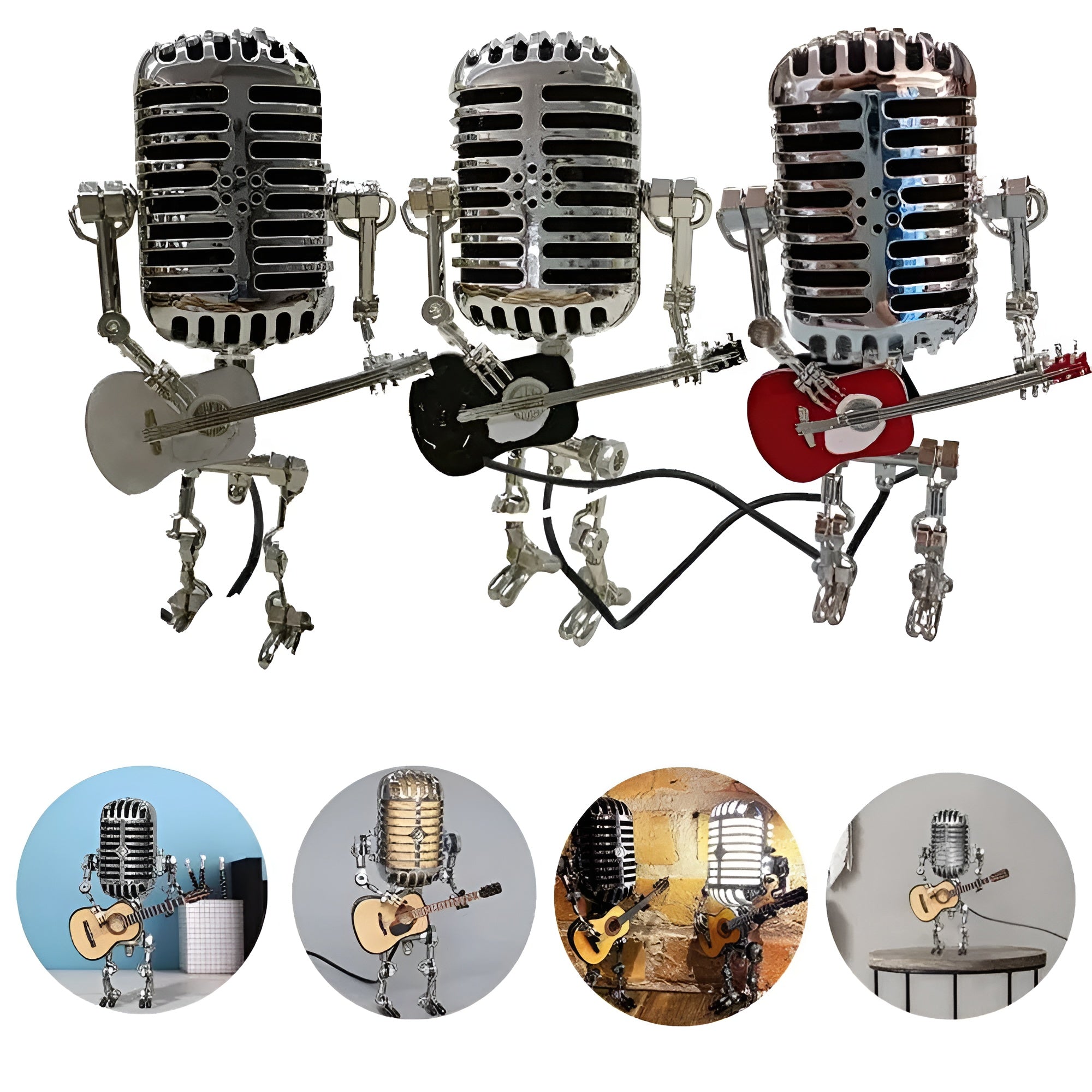 Roboter Tischlampe mit Gitarre – LED-Deko im Vintage-Stil für Schreibtisch