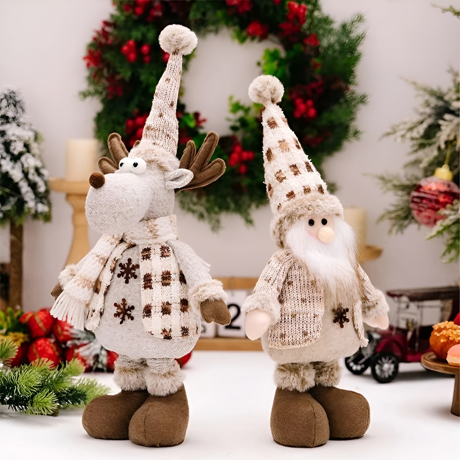 Verstellbare Weihnachtsfiguren – Niedliche Plüschdekoration | Weihnachtsmann, Schneemann & Rentier für Zuhause