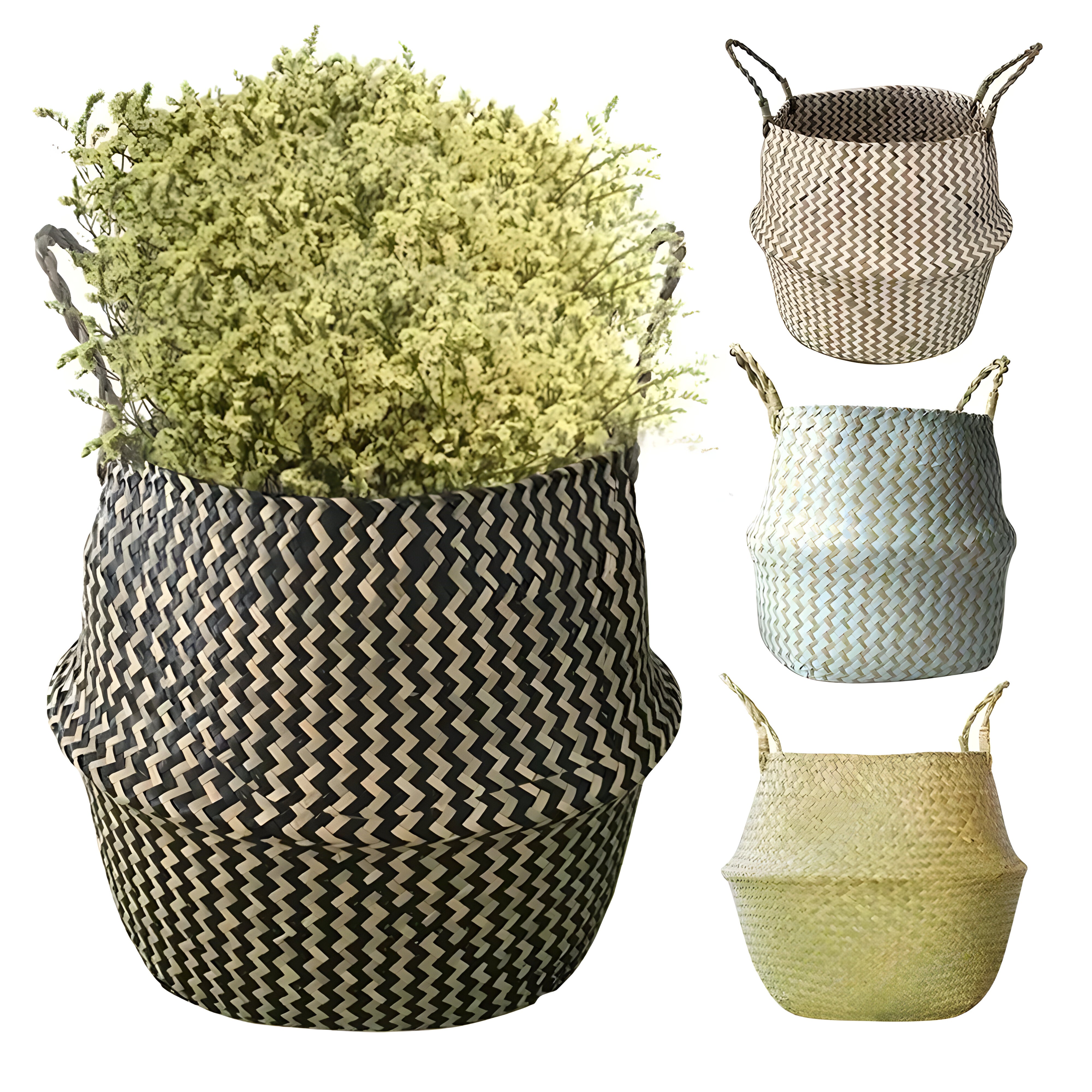 EcoHaven Korb - Faltbarer Handgefertigter Rattan Gewebter Blumenkorb