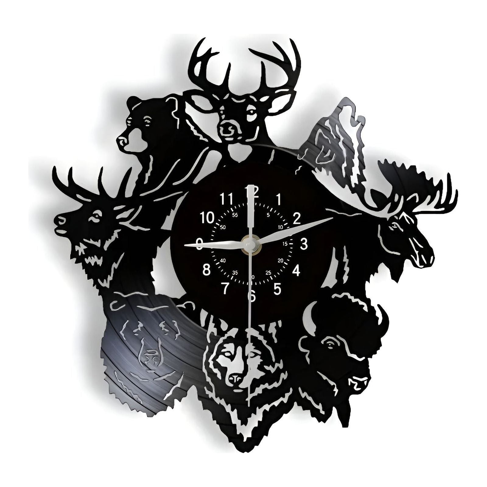 ForestTime Clock - Kreative Wand-Uhr mit Waldtier-Kopf aus Vinyl für die Weihnachtsdekoration Elegare