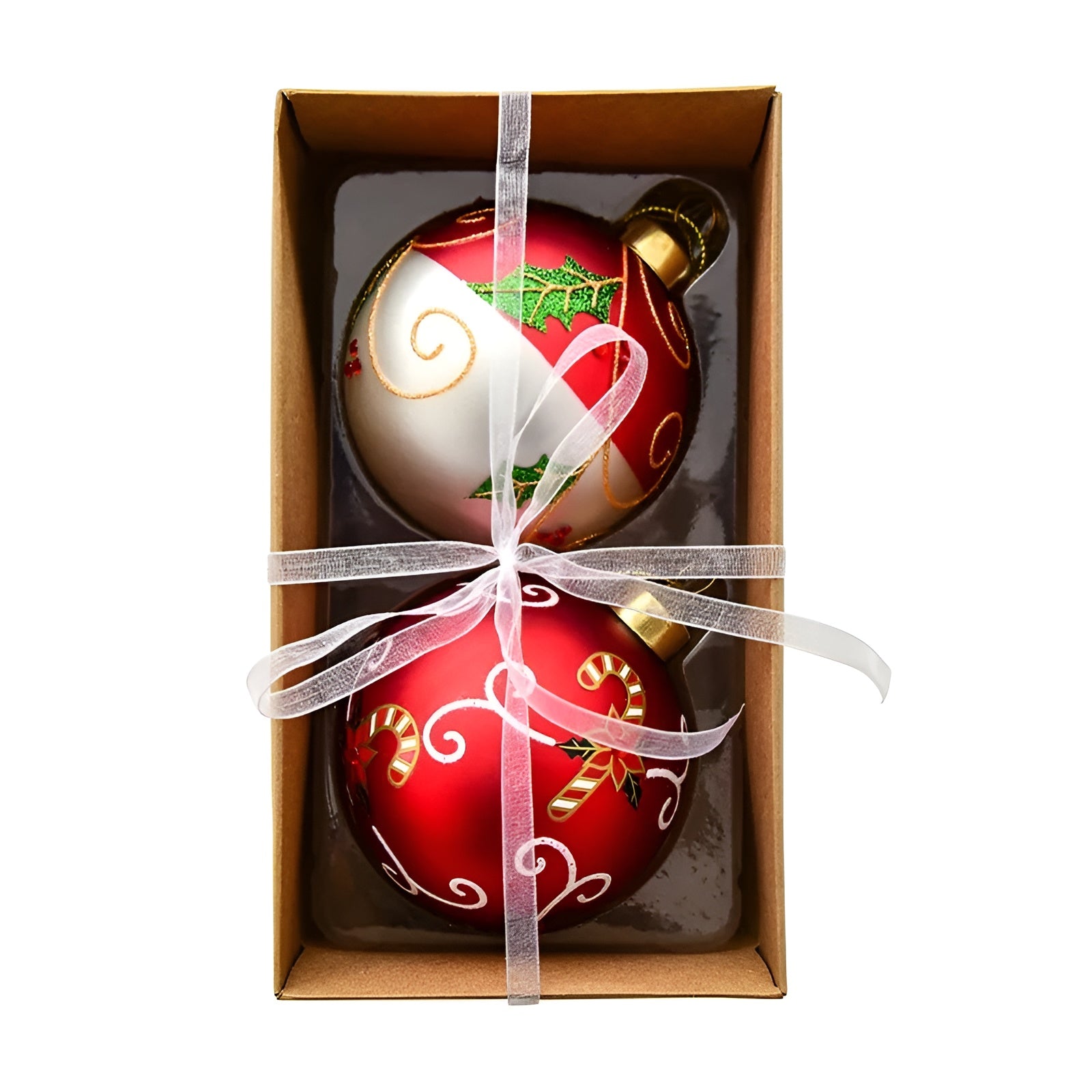 Glaskugeln für Weihnachtsbaum – Handbemalt & Luxuriös | 2er-Set Weihnachtsanhänger 8 cm