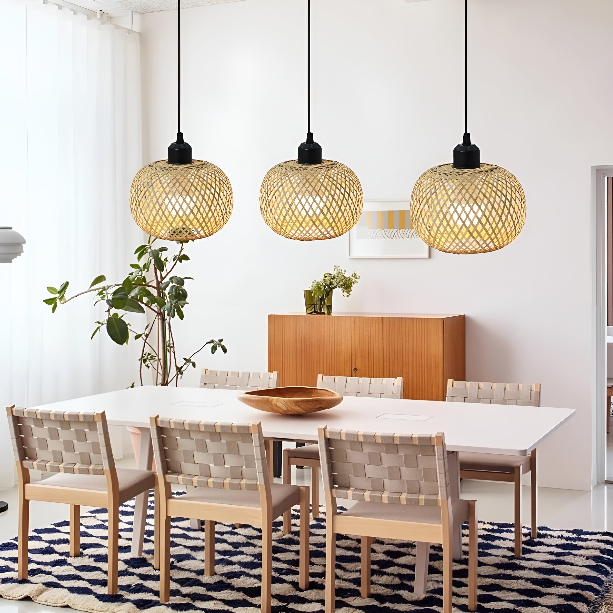 Bambus-Hängeleuchte – Natürlicher Rattan-Look | Handgefertigt für Wohnzimmer, Café und Restaurant