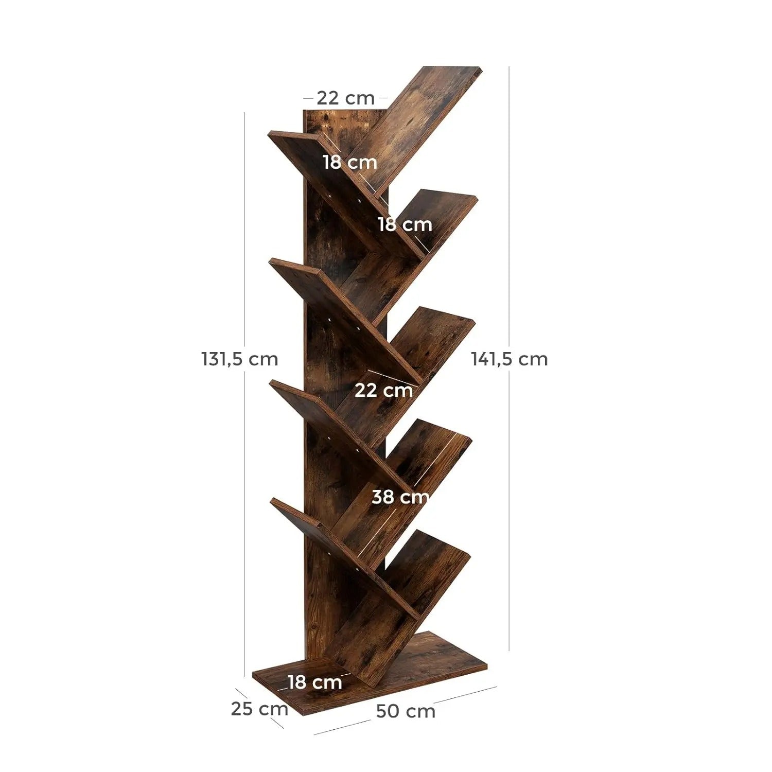 RusticBranch Rack - 8-Stöckiges Holz Bücherregal