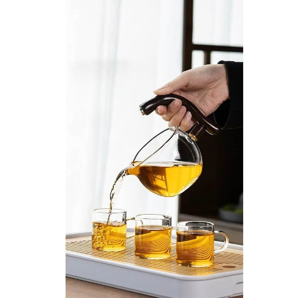 Teeset aus Glas mit Magnetfluss – Halbautomatische Kanne, Hitzebeständig und Elegant