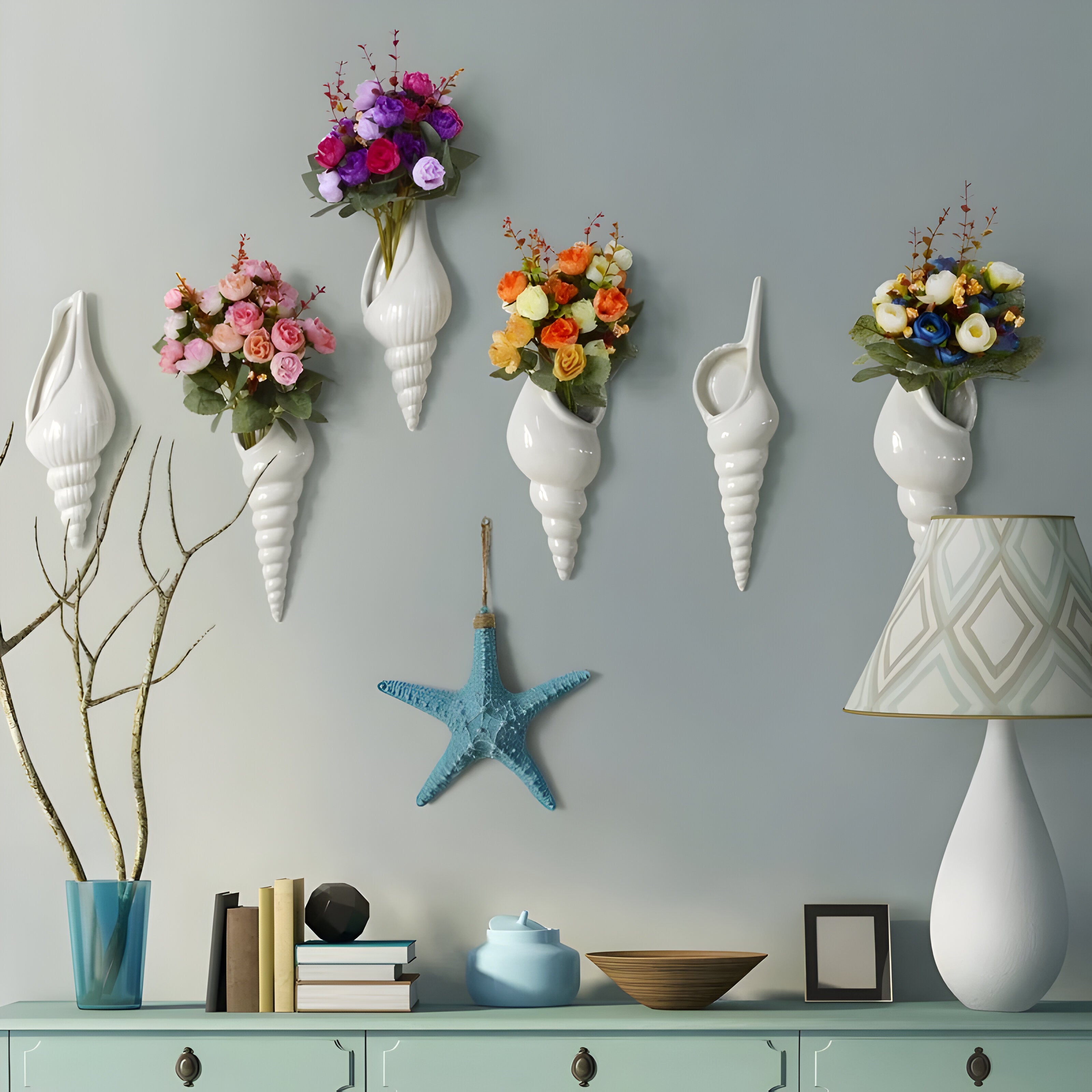 PearlShell Vase - Moderne Weiße Keramik Muschelschale Blumenvase