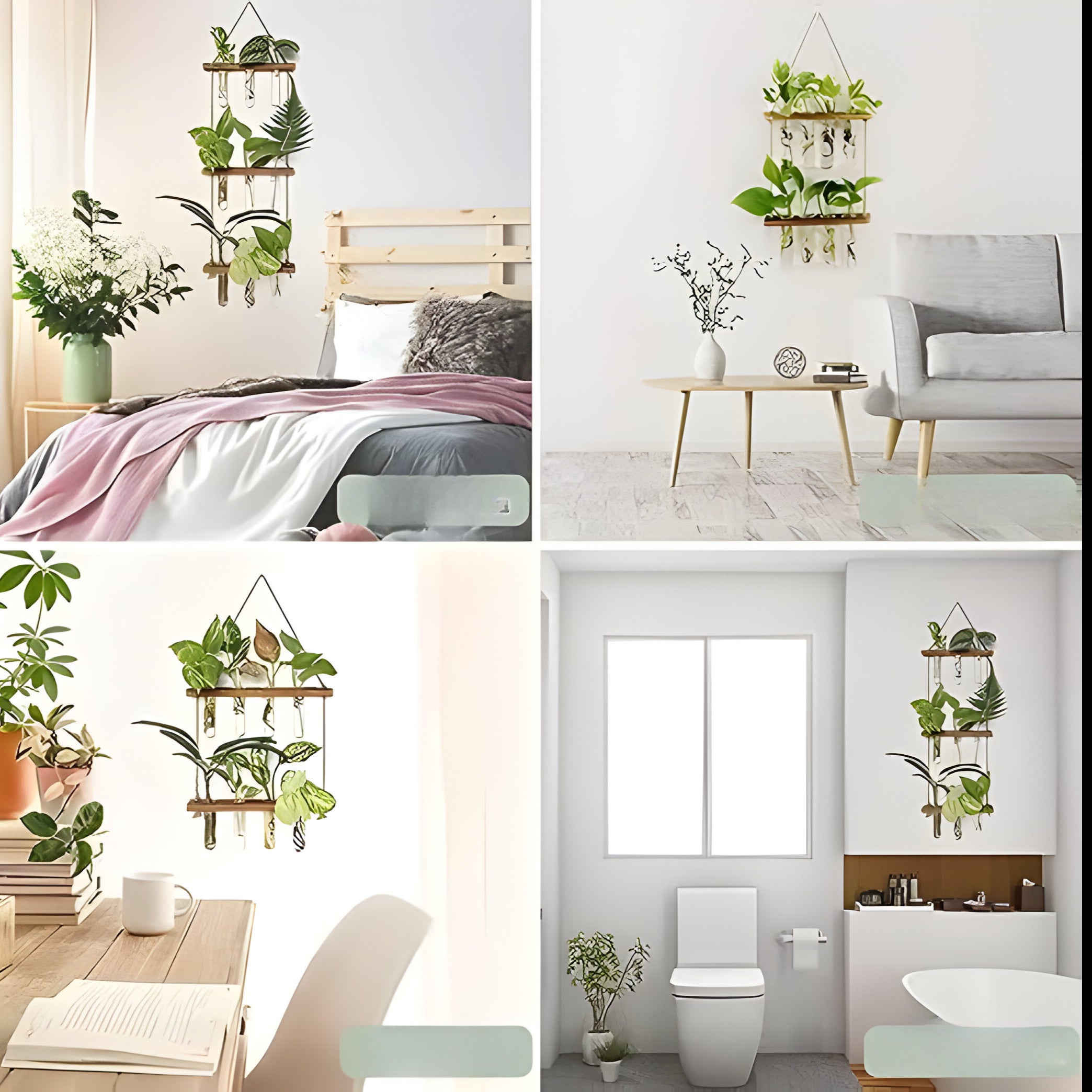 VerdantFlow Vase - 2 Etagen Hängende Reagenzglas-Pflanzgefäße aus Holz