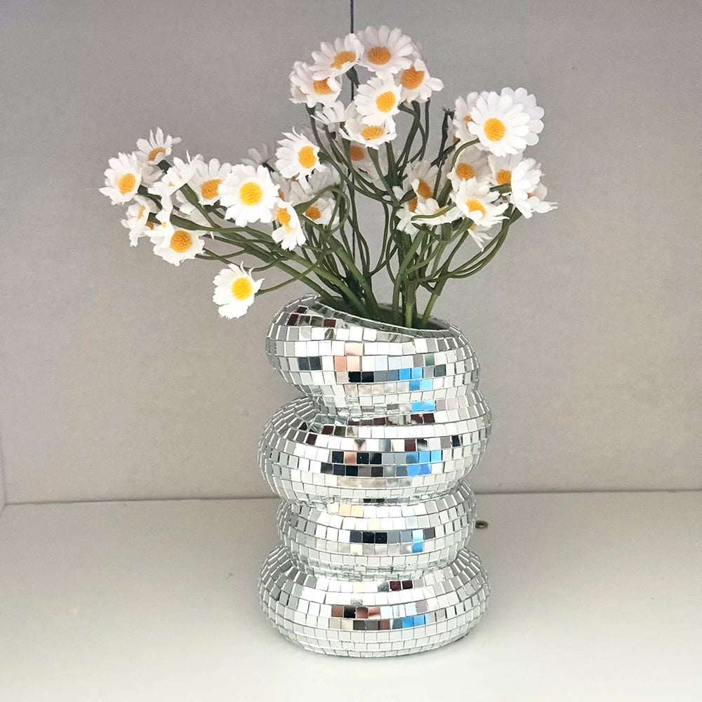 Glasvase mit Mosaik –Moderner Spiegelmosaik aus Glänzender Disco-Kugel-Effekt