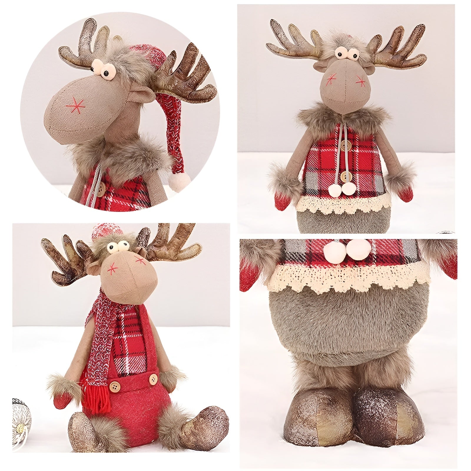 Weihnachtselch Dekofigur – Niedlicher Rentier aus Stoff | Verstellbar zum Stehen oder Sitzen