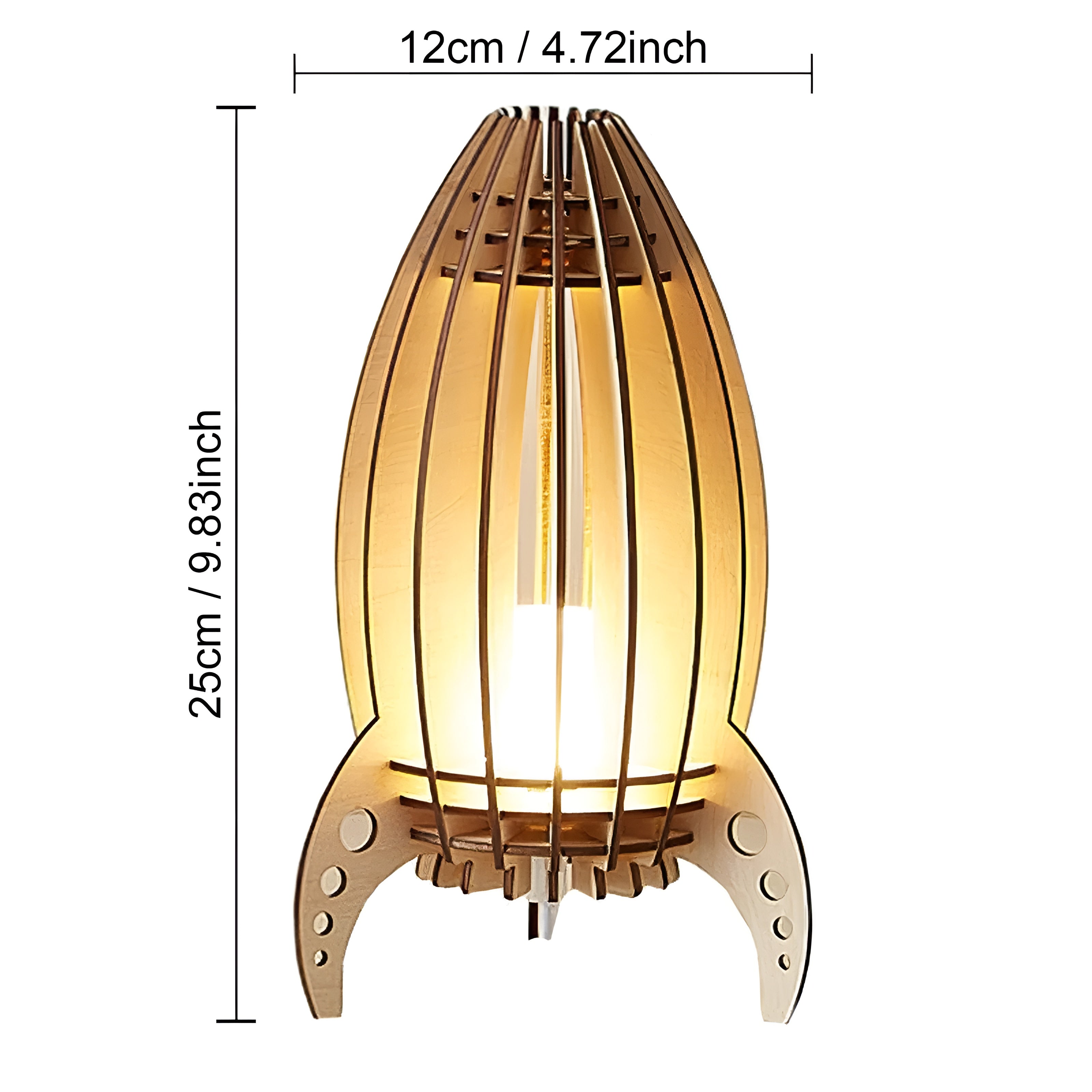Holz-Nachttischlampe im Raketen-Design – Warmes Licht für ein gemütliches Schlafzimmer