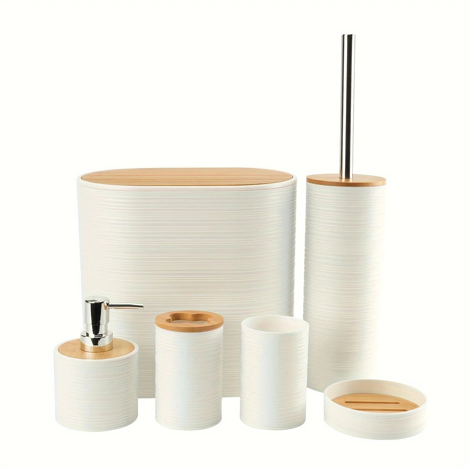 Badezimmer-Set 6-teilig – Praktisches Zubehör mit Seifenspender & Zahnputzbecher | Perfekt für Bad & Gäste-W