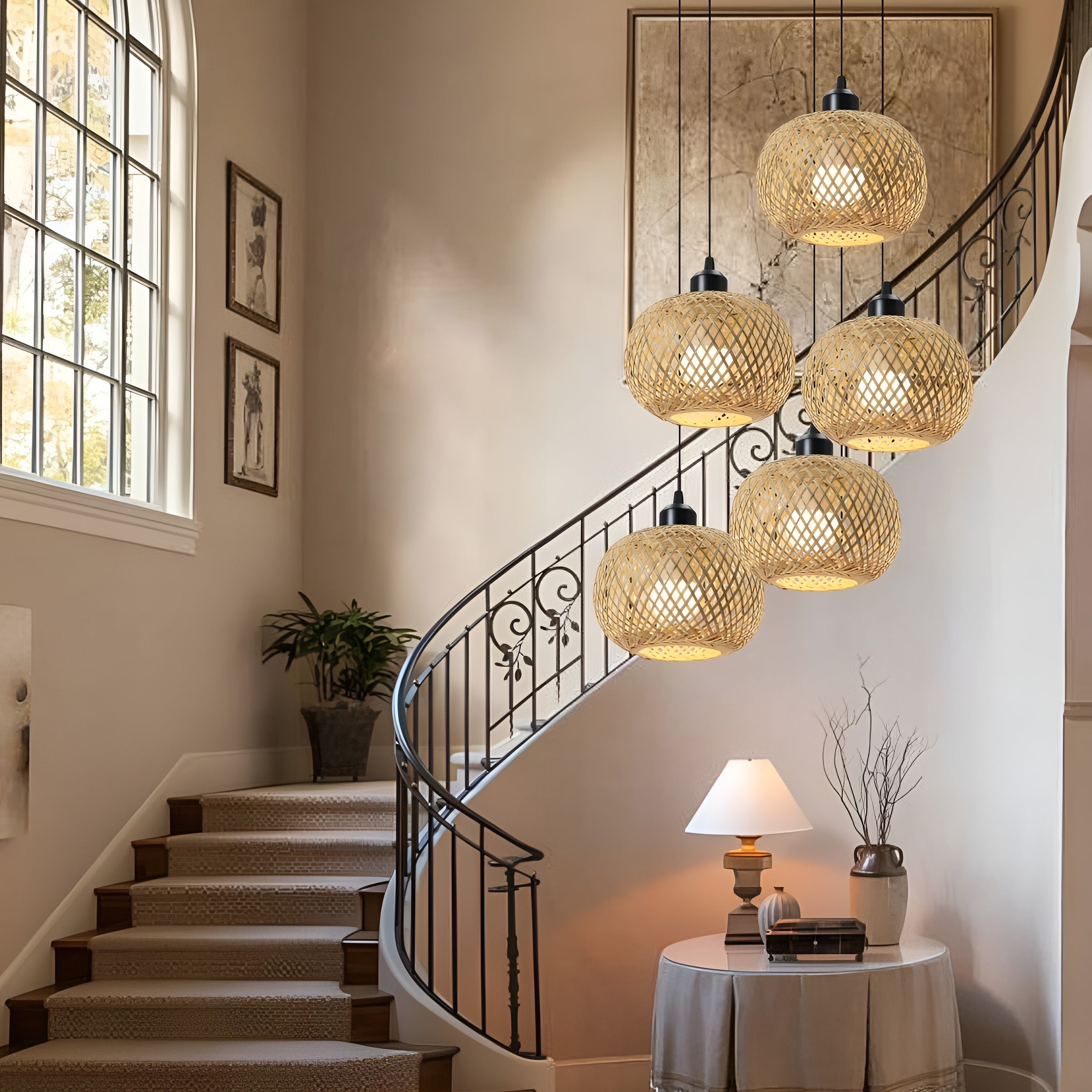 Bambus-Hängeleuchte – Natürlicher Rattan-Look | Handgefertigt für Wohnzimmer, Café und Restaurant