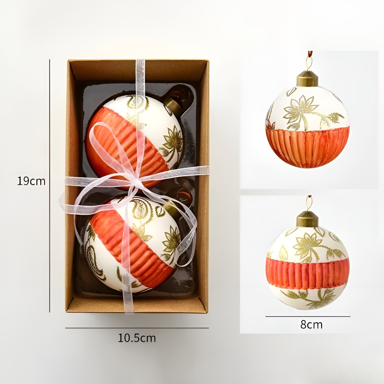 Glaskugeln für Weihnachtsbaum – Handbemalt & Luxuriös | 2er-Set Weihnachtsanhänger 8 cm