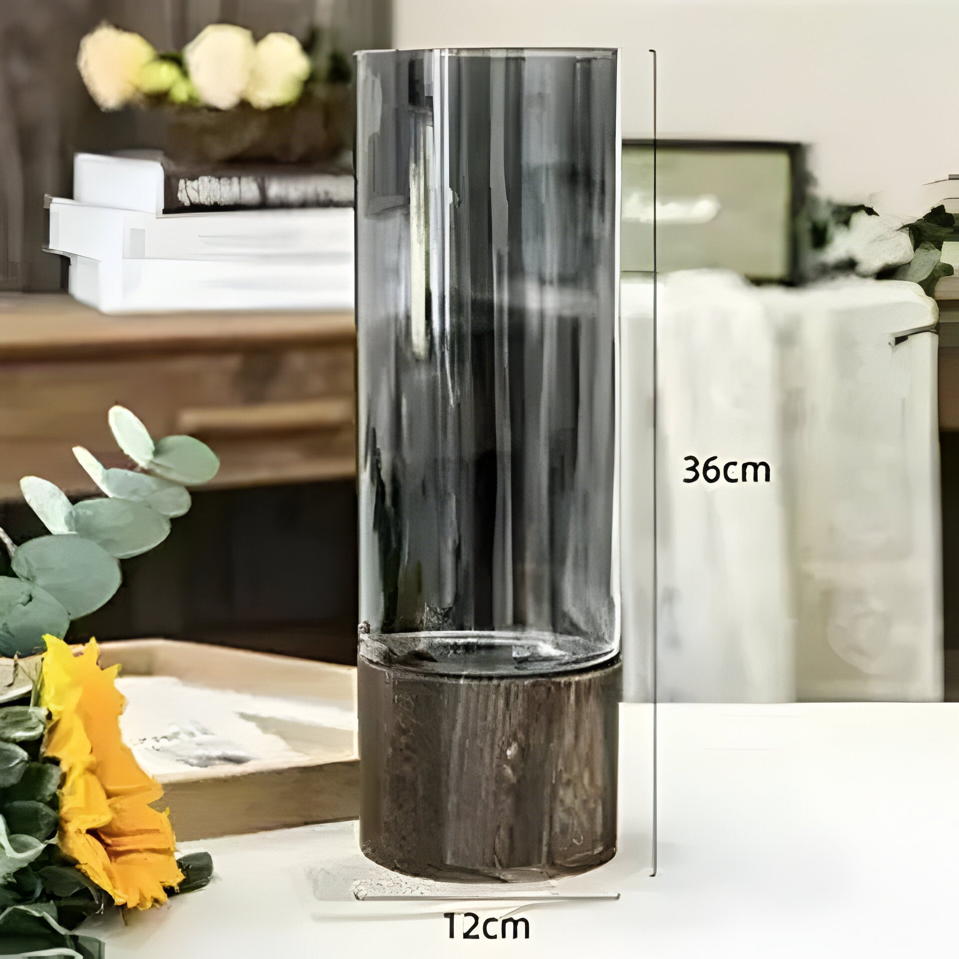 TranquilBloom Vase – Europäische Hydroponik Holz- und Glasvase
