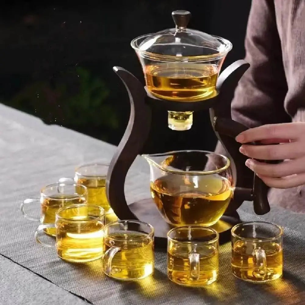 Teeset aus Glas mit Magnetfluss – Halbautomatische Kanne, Hitzebeständig und Elegant