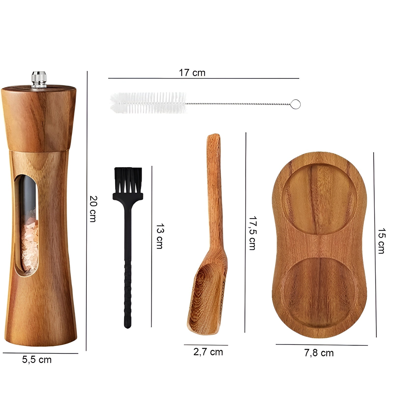 Manuelle Salz- und Pfeffermühlen – Holzdesign mit Acrylfenster | Set mit 2 Mühlen - Salz- & Pfeffermühle
