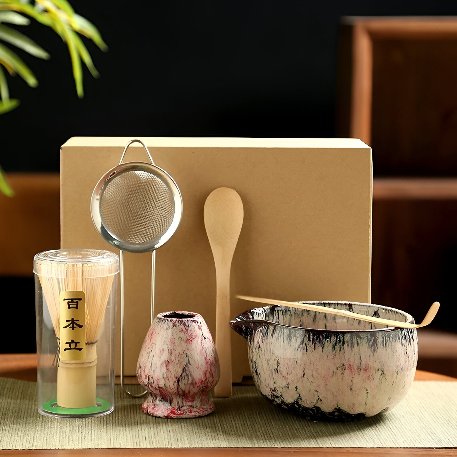 Matcha-Teeset – 6-teiliges Zubehör für die traditionelle Zubereitung | Hochwertig und Authentisch - Rosa - Matcha-Set