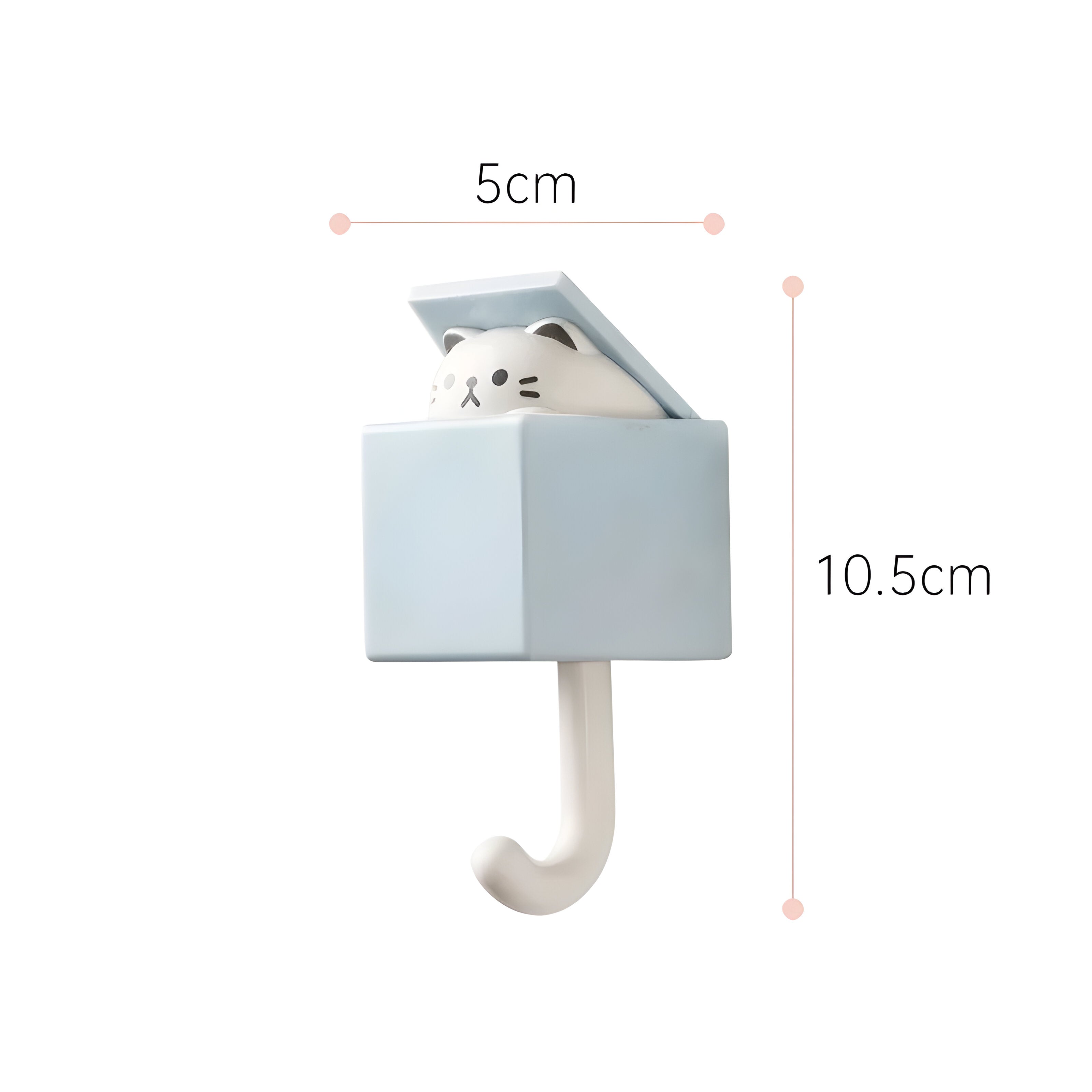 MeowGrip Haken – Selbstklebende Tier-Wandhaken für Schlüssel - Blau Katze - Wandhaken